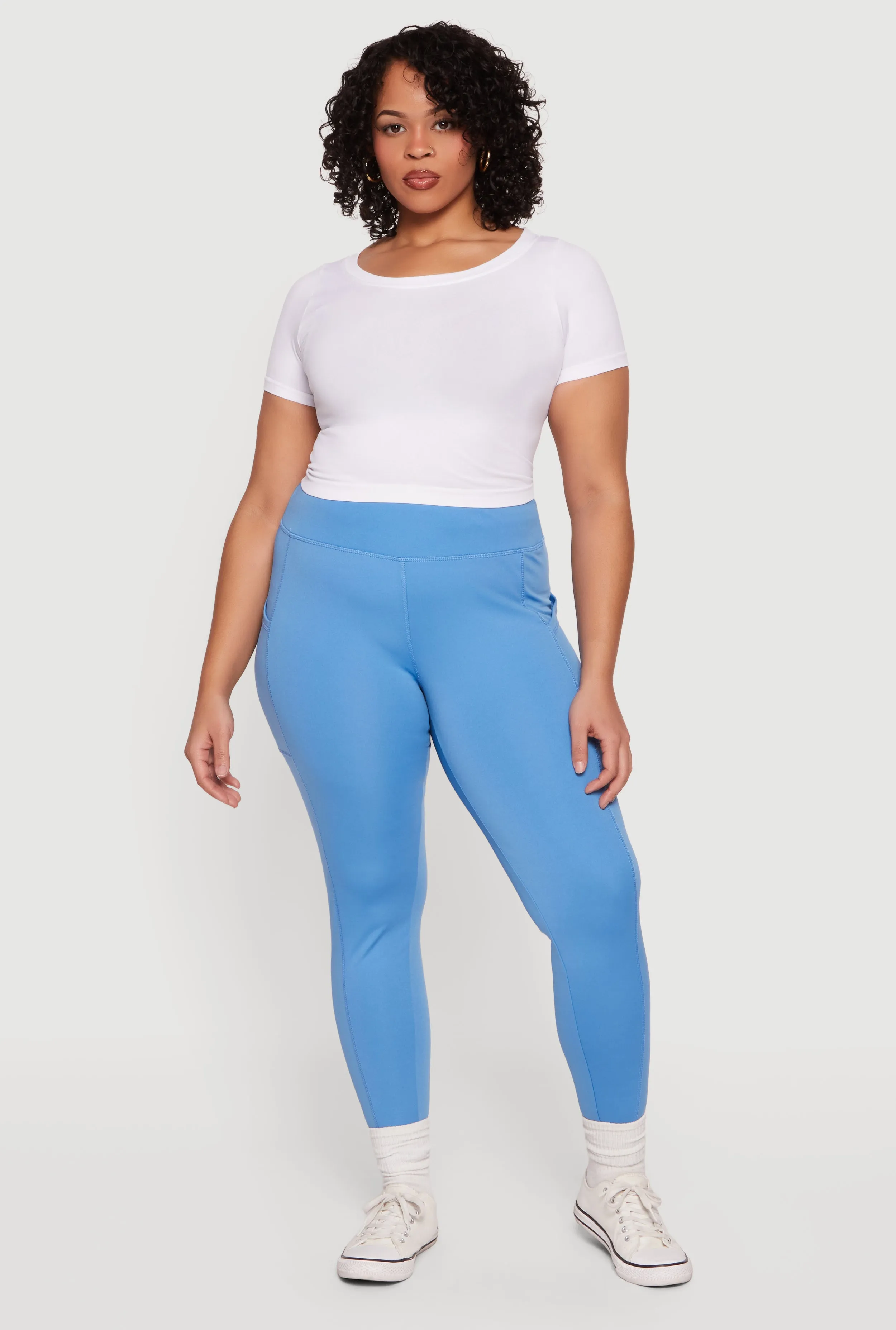 Plus Size Solid High Waisted Leggings with Cell Phone Pockets sold by Rainbow