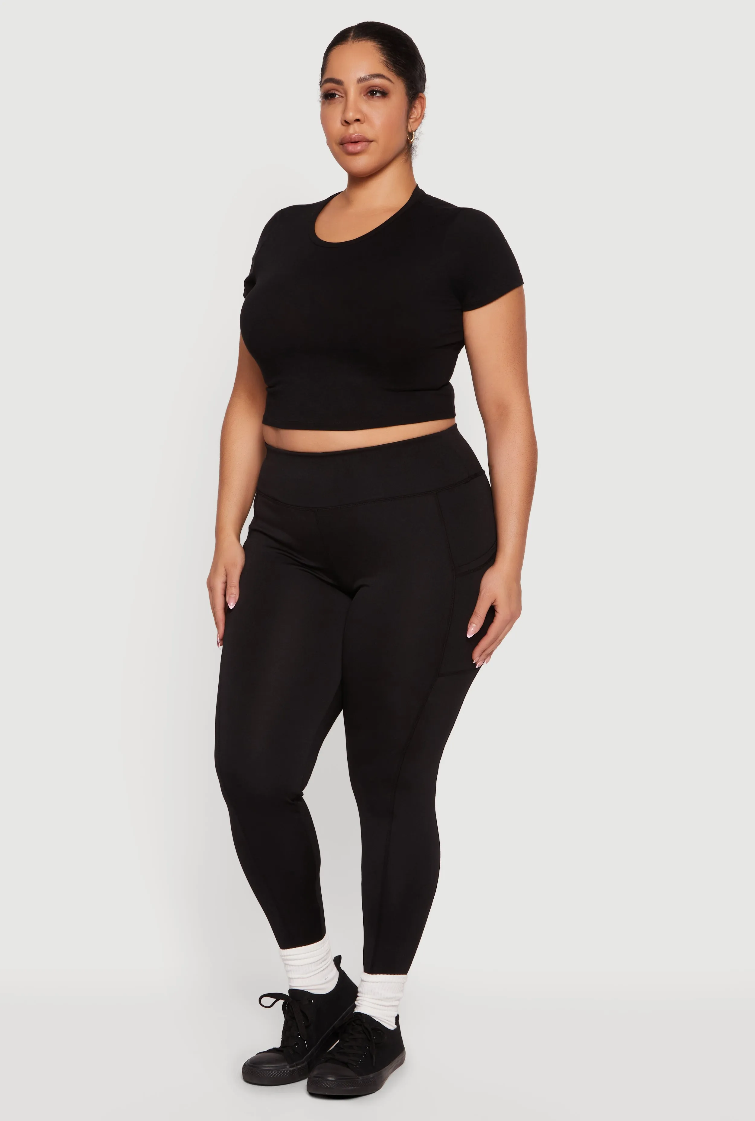 Plus Size Solid High Waisted Leggings with Cell Phone Pockets sold by Rainbow product image thumbnail 2