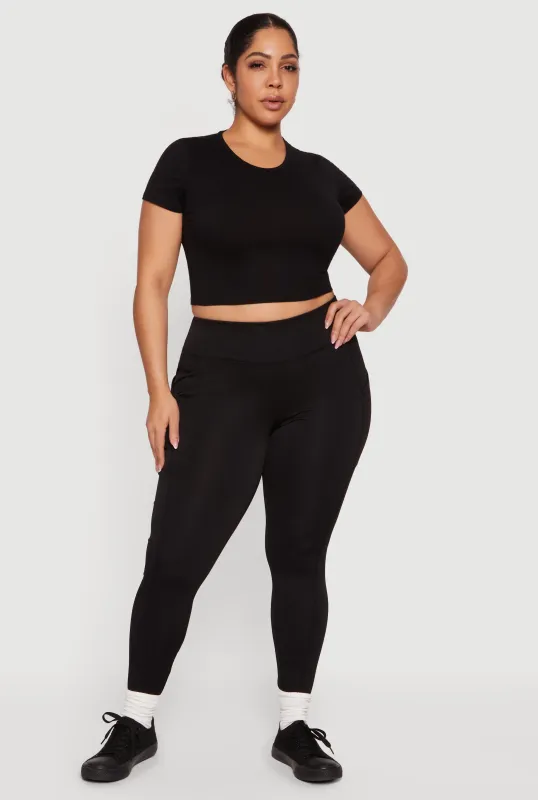 Plus Size Solid High Waisted Leggings with Cell Phone Pockets sold by Rainbow