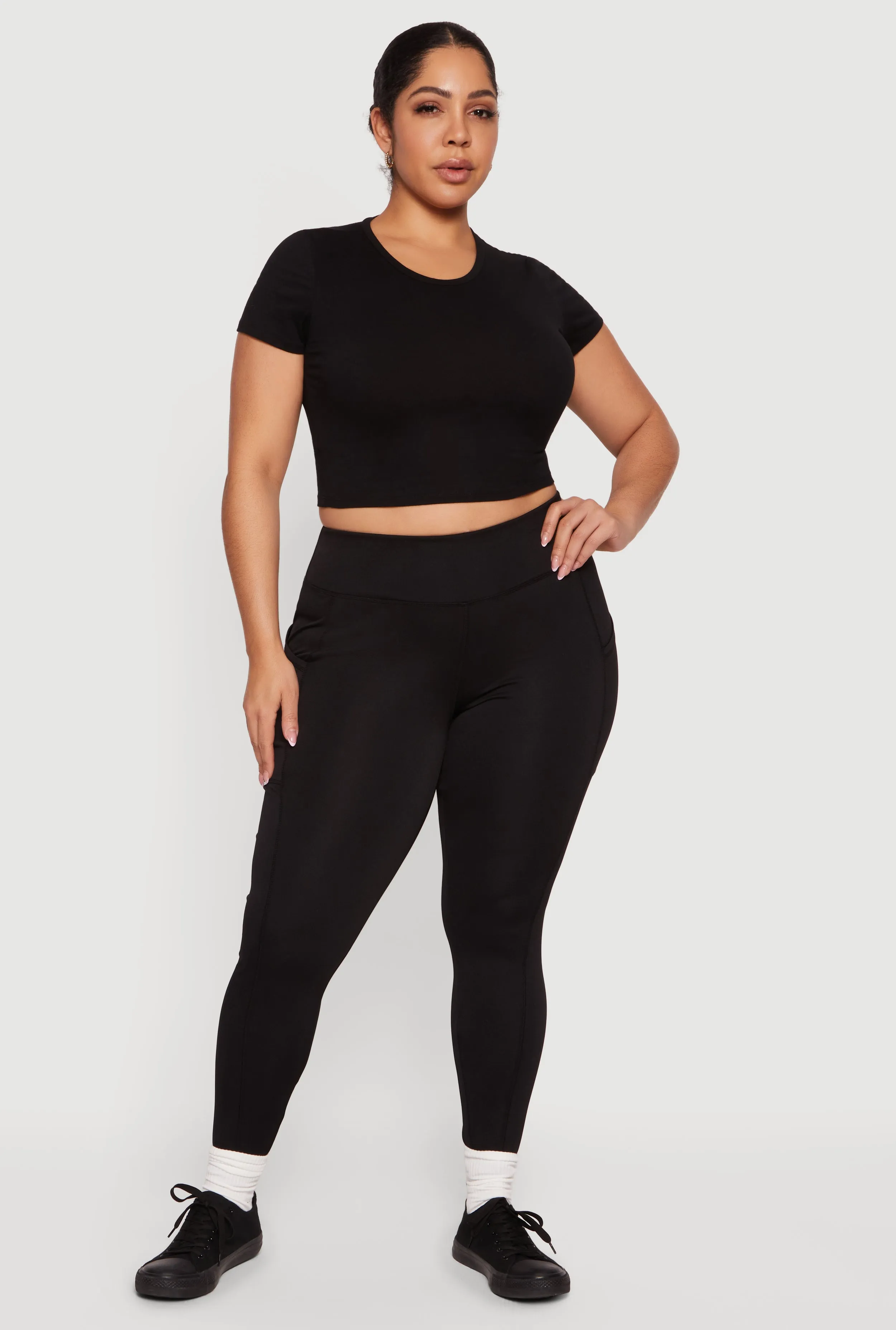 Plus Size Solid High Waisted Leggings with Cell Phone Pockets sold by Rainbow