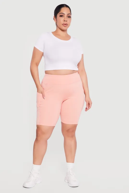 Plus Size High Waisted Bike Shorts with Cell Phone Pockets sold by Rainbow