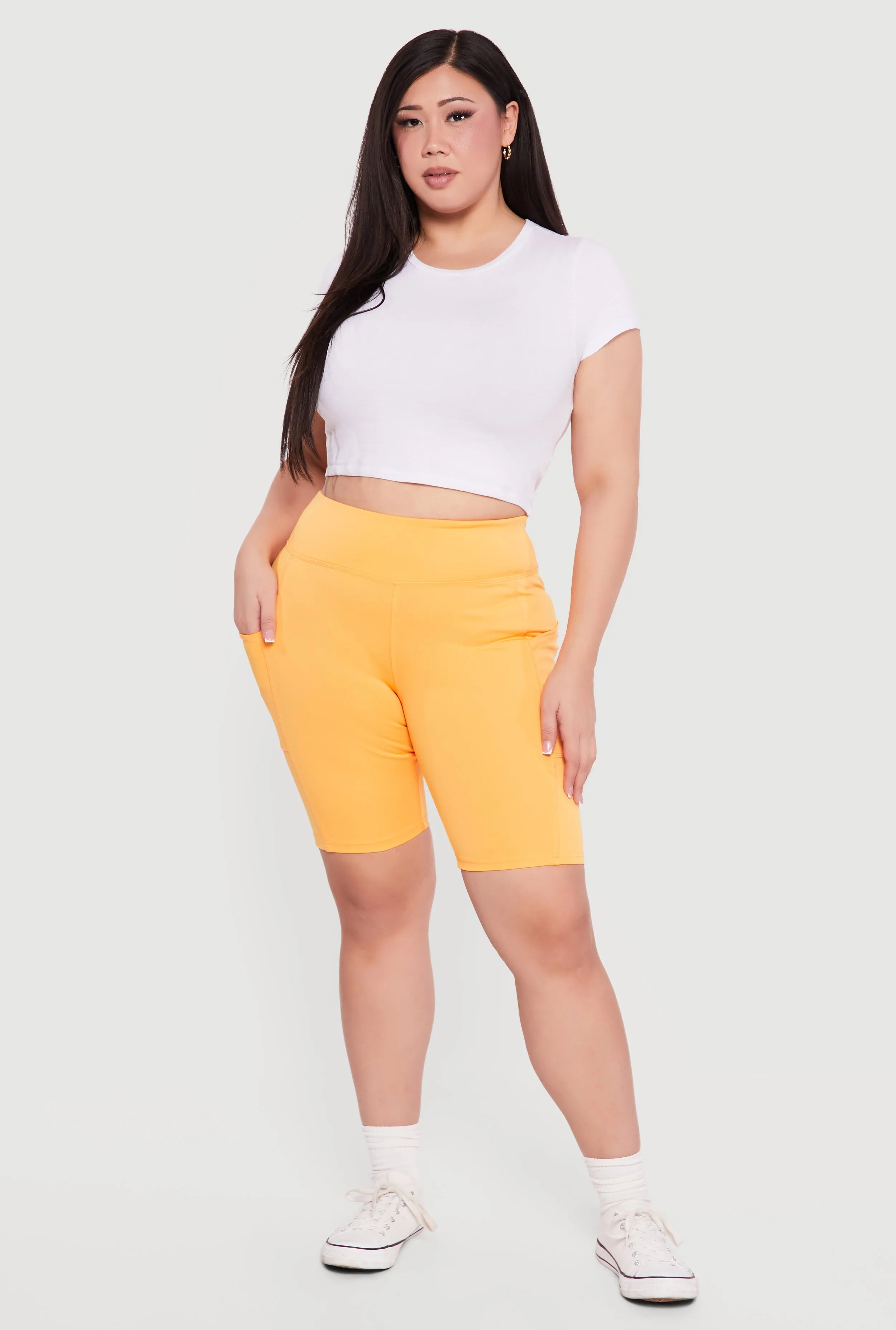 Plus Size High Waisted Bike Shorts with Cell Phone Pockets sold by Rainbow product image thumbnail 5