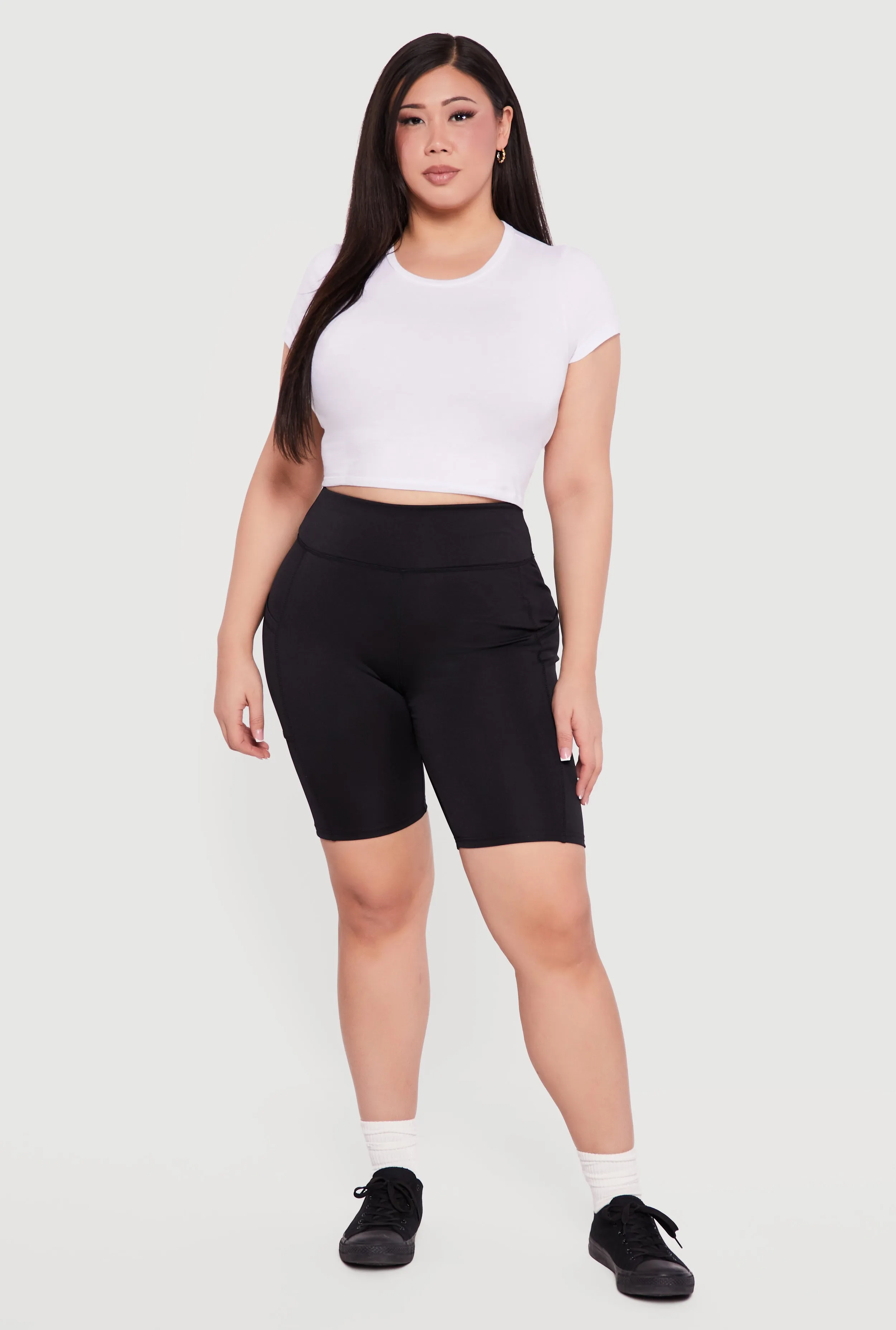 Plus Size High Waisted Bike Shorts with Cell Phone Pockets sold by Rainbow product image thumbnail 3