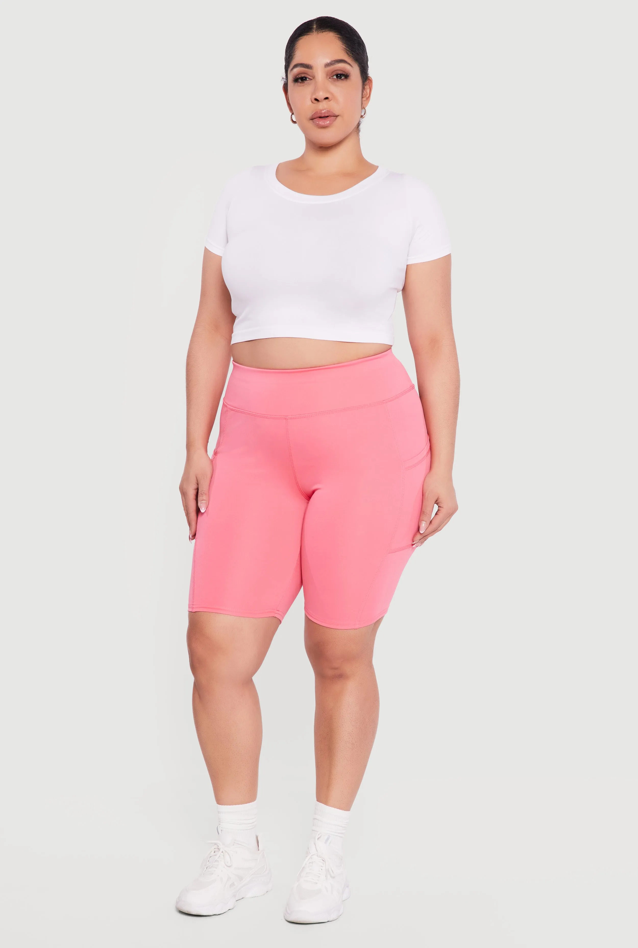 Plus Size High Waisted Bike Shorts with Cell Phone Pockets sold by Rainbow