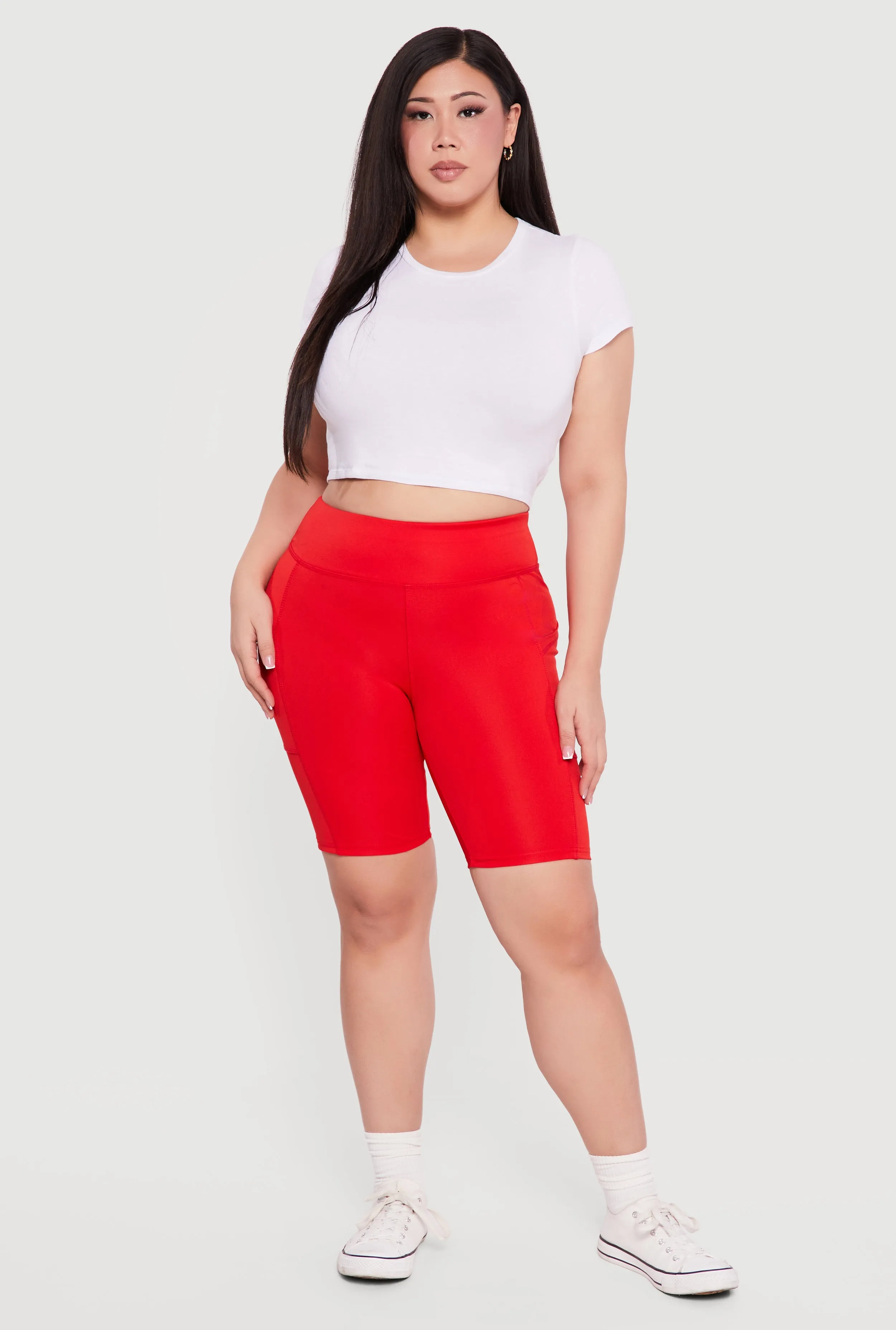 Plus Size High Waisted Bike Shorts with Cell Phone Pockets sold by Rainbow