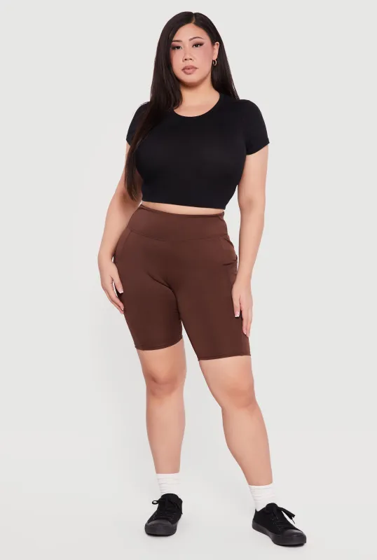 Plus Size High Waisted Bike Shorts with Cell Phone Pockets sold by Rainbow
