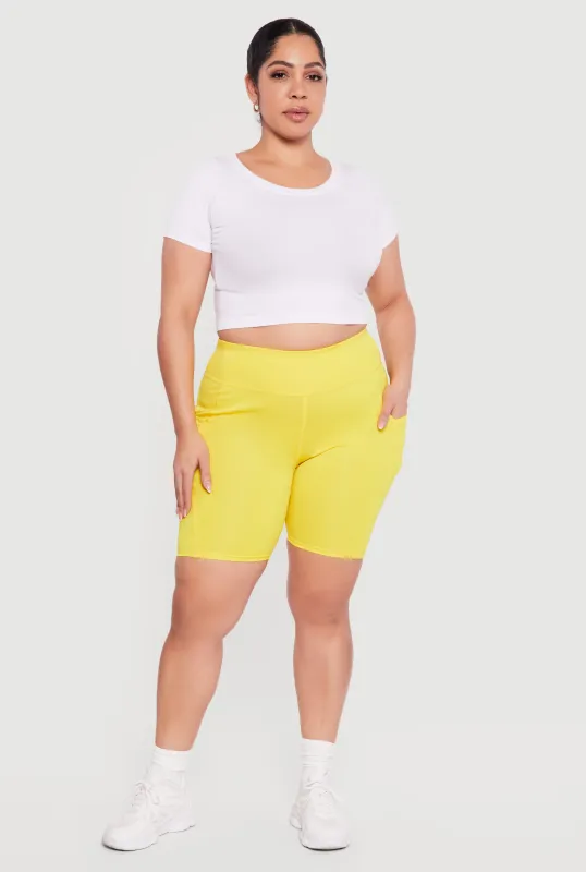 Plus Size High Waisted Bike Shorts with Cell Phone Pockets sold by Rainbow