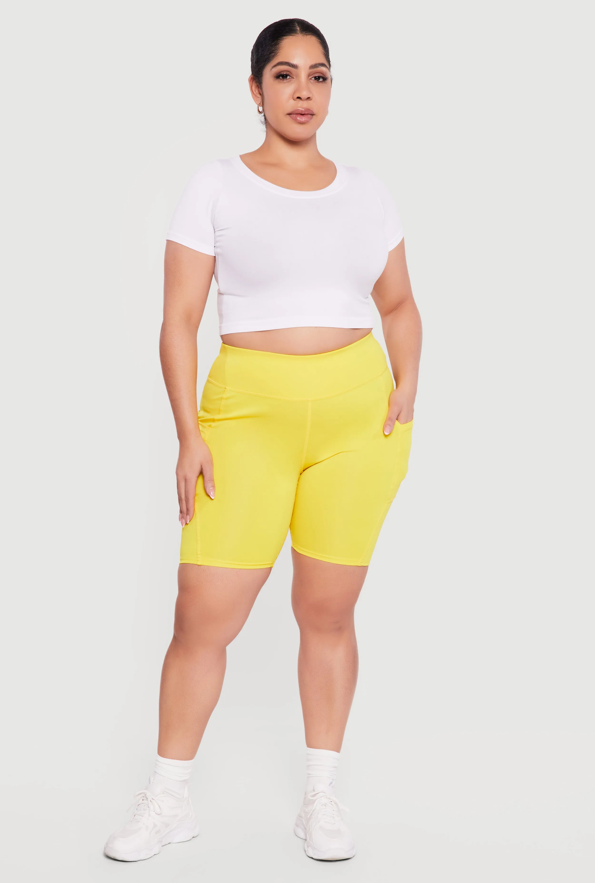 Plus Size High Waisted Bike Shorts with Cell Phone Pockets sold by Rainbow