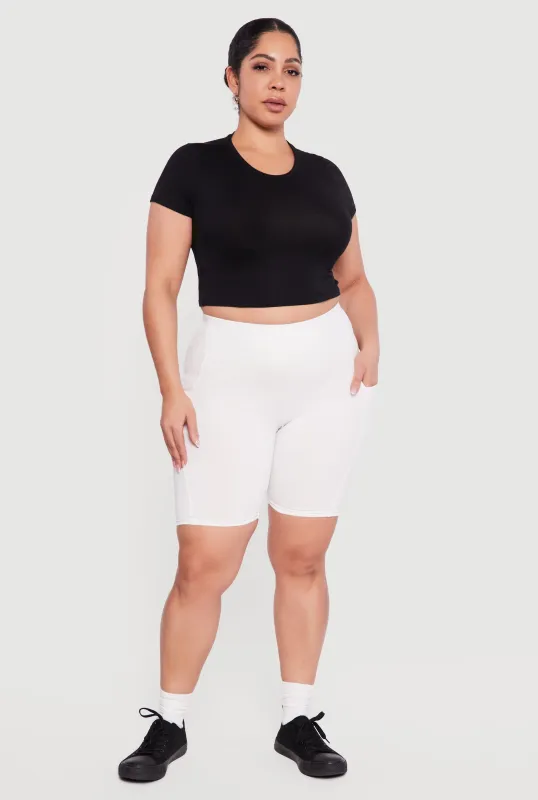 Plus Size High Waisted Bike Shorts with Cell Phone Pockets sold by Rainbow