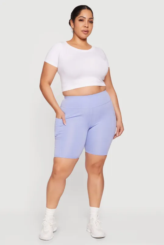 Plus Size High Waisted Bike Shorts with Cell Phone Pockets sold by Rainbow