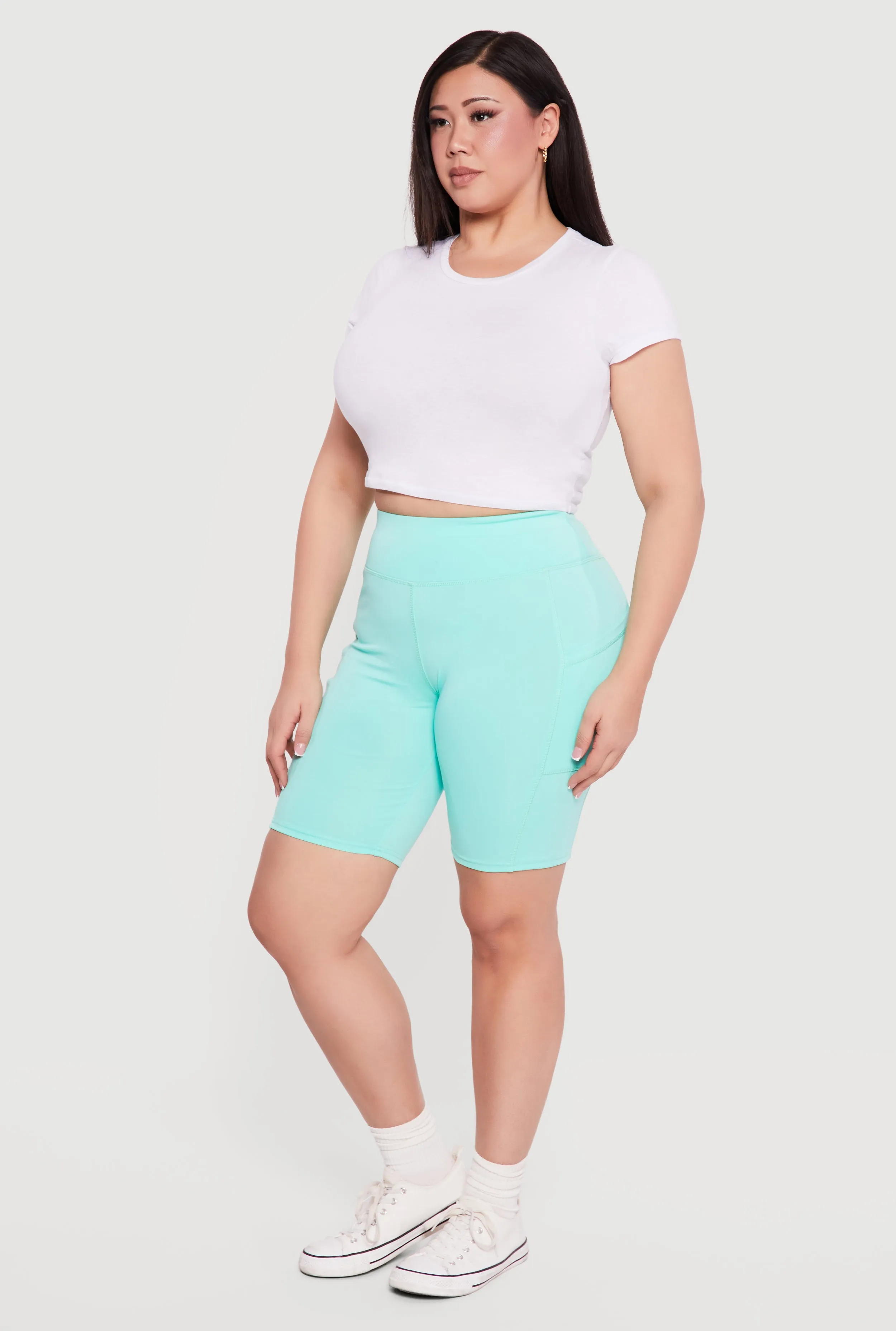 Plus Size High Waisted Bike Shorts with Cell Phone Pockets sold by Rainbow product image thumbnail 2