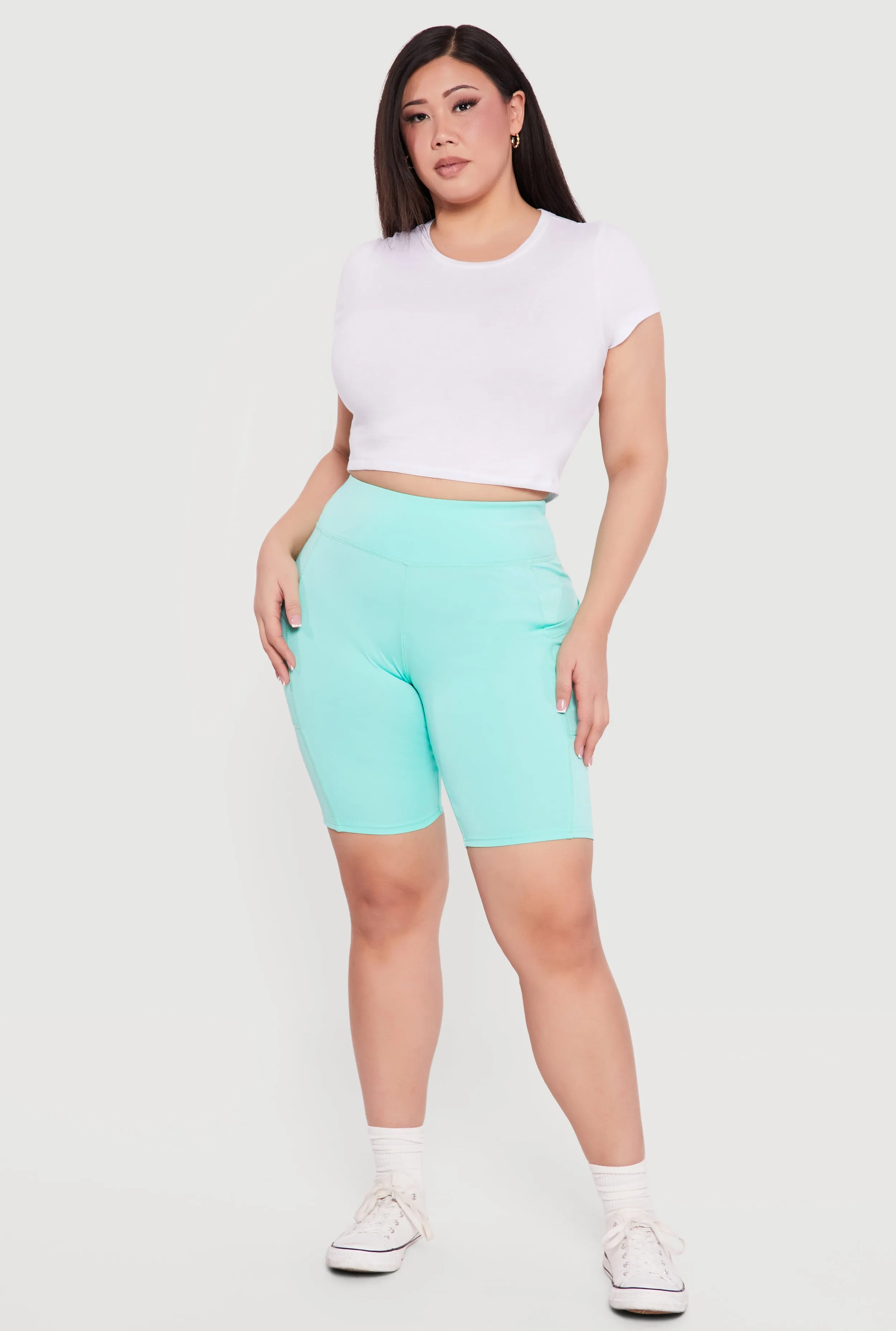 Plus Size High Waisted Bike Shorts with Cell Phone Pockets sold by Rainbow