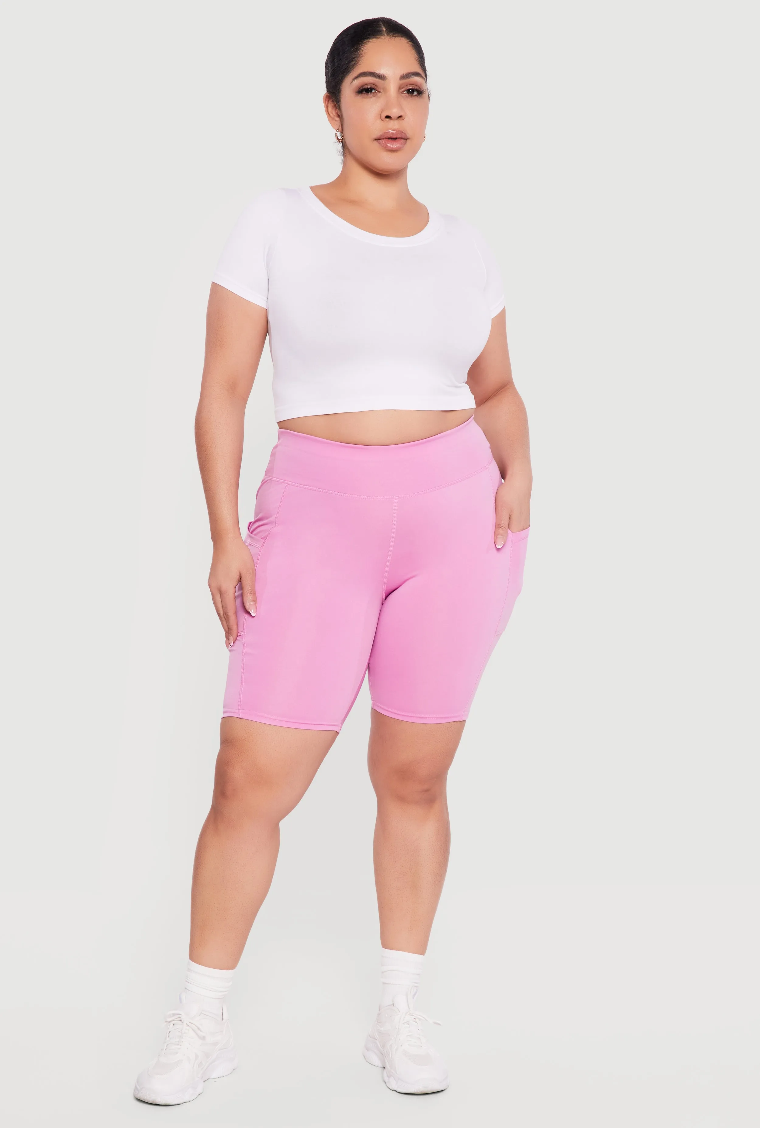 Plus Size High Waisted Bike Shorts with Cell Phone Pockets sold by Rainbow