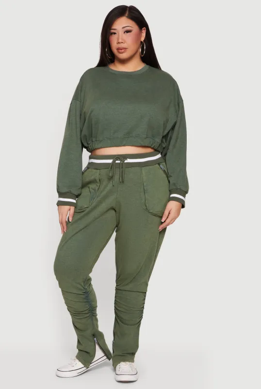 Plus Size Acid Wash Stacked Sweatpants with Zip Pockets made by Rainbow