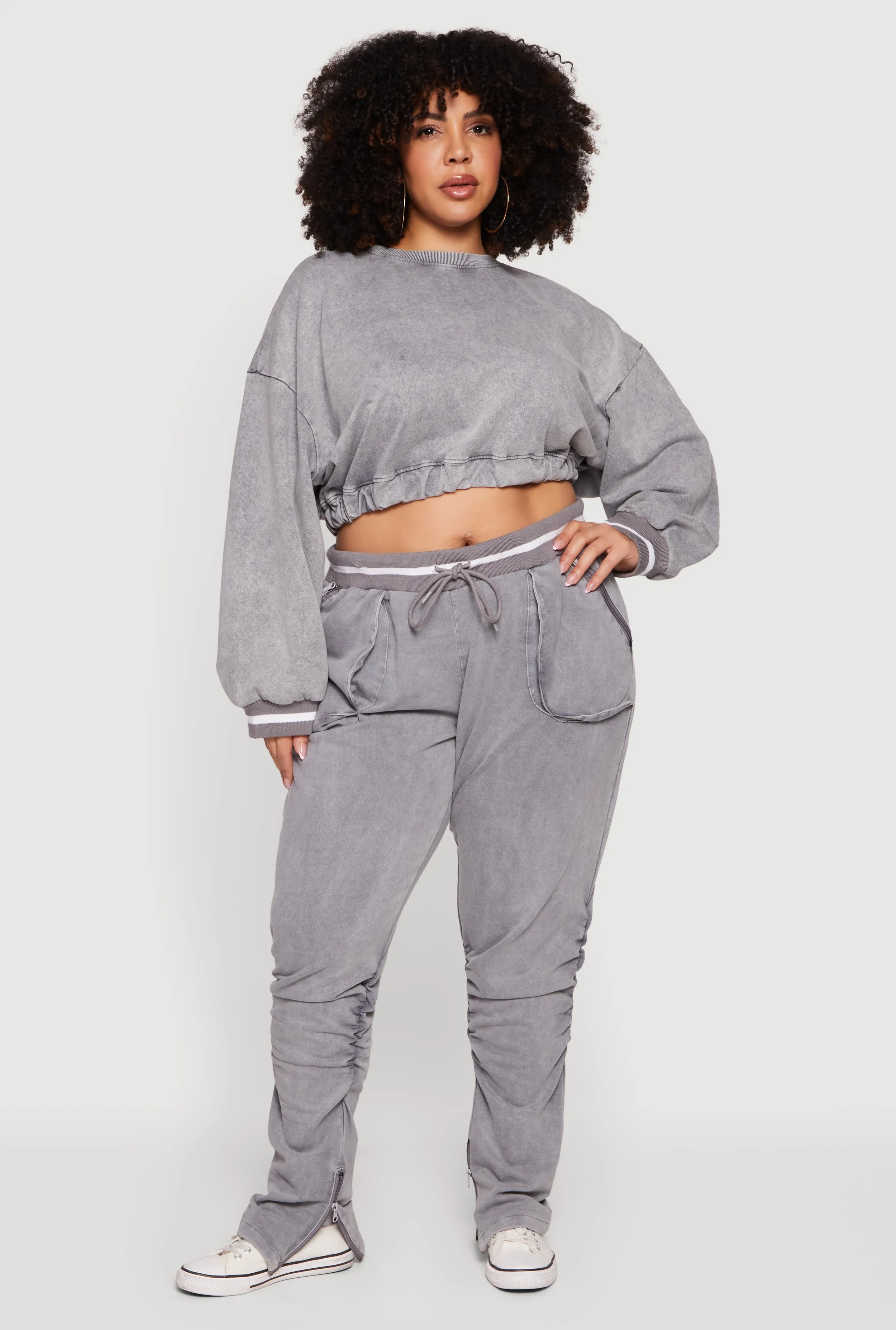 Plus Size Acid Wash Stacked Sweatpants with Zip Pockets sold by Rainbow product image thumbnail 2