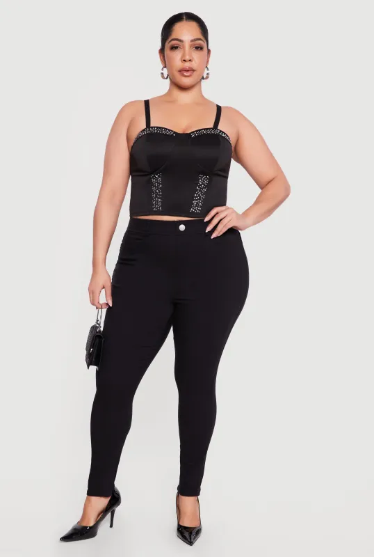 Plus Size Rhinestone Cropped Sweetheart Bustier Top sold by Rainbow