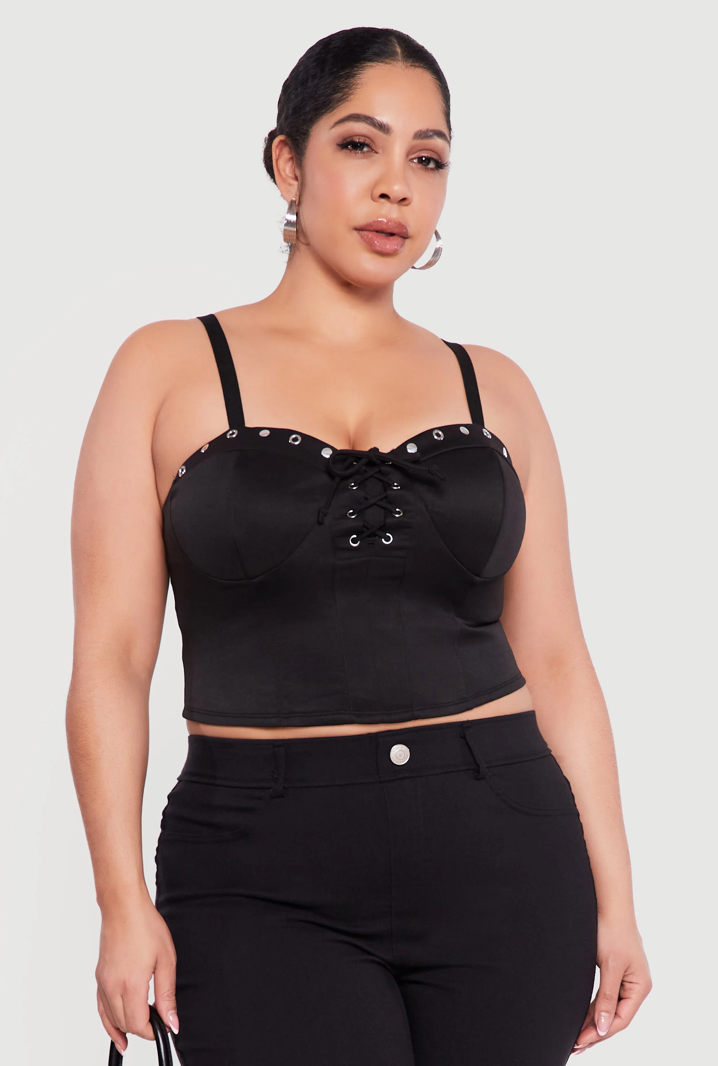Plus Size Grommet Detail Lace Up Bustier Crop Top sold by Rainbow product image thumbnail 2