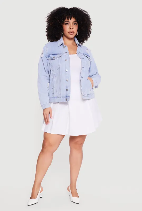 Plus Size Distressed Button Front Jean Jacket sold by Rainbow