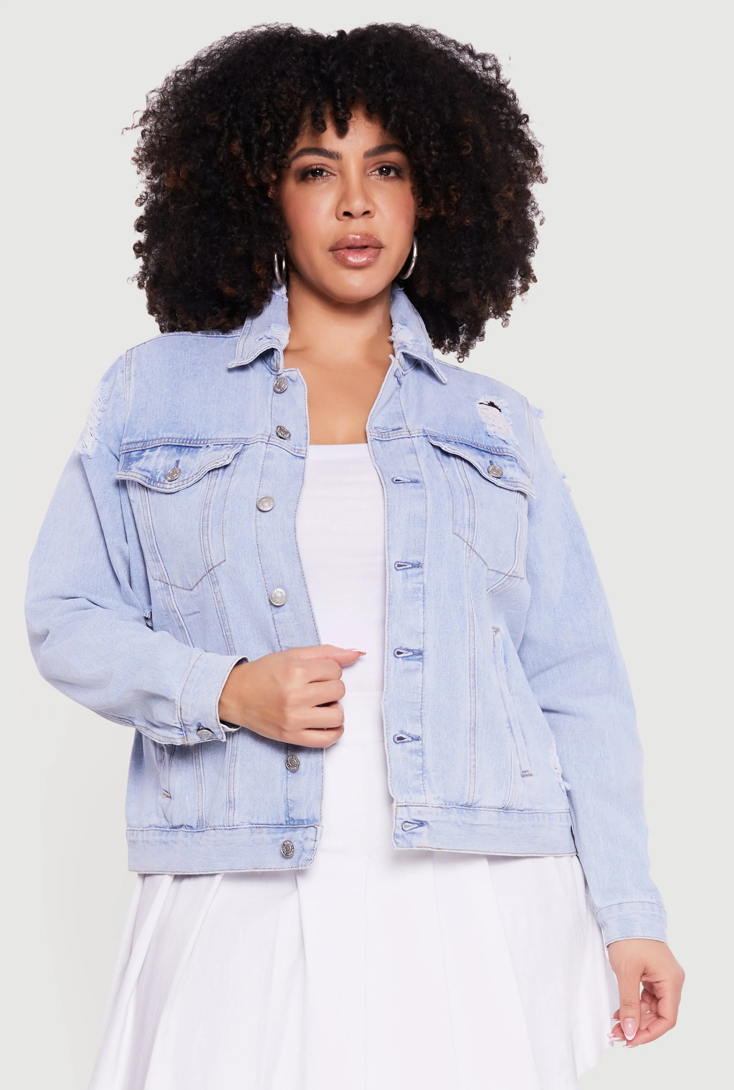 Plus Size Distressed Button Front Jean Jacket sold by Rainbow product image thumbnail 2