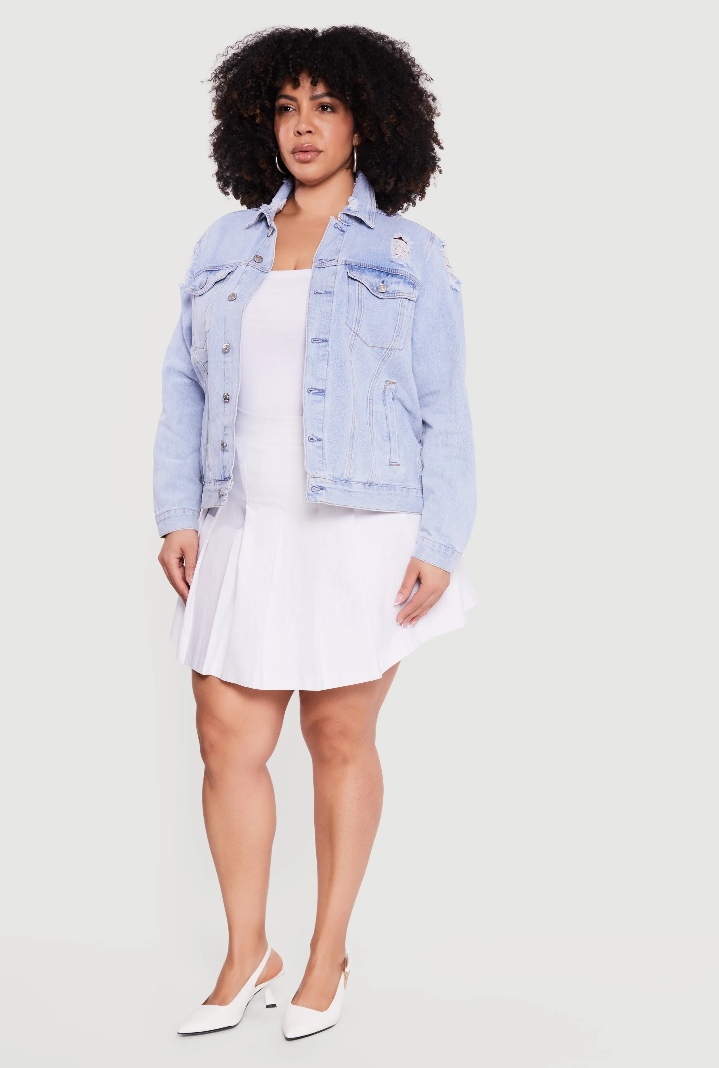 Plus Size Distressed Button Front Jean Jacket sold by Rainbow product image thumbnail 3