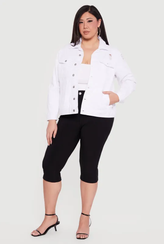 Plus Size Distressed Button Front Jean Jacket sold by Rainbow