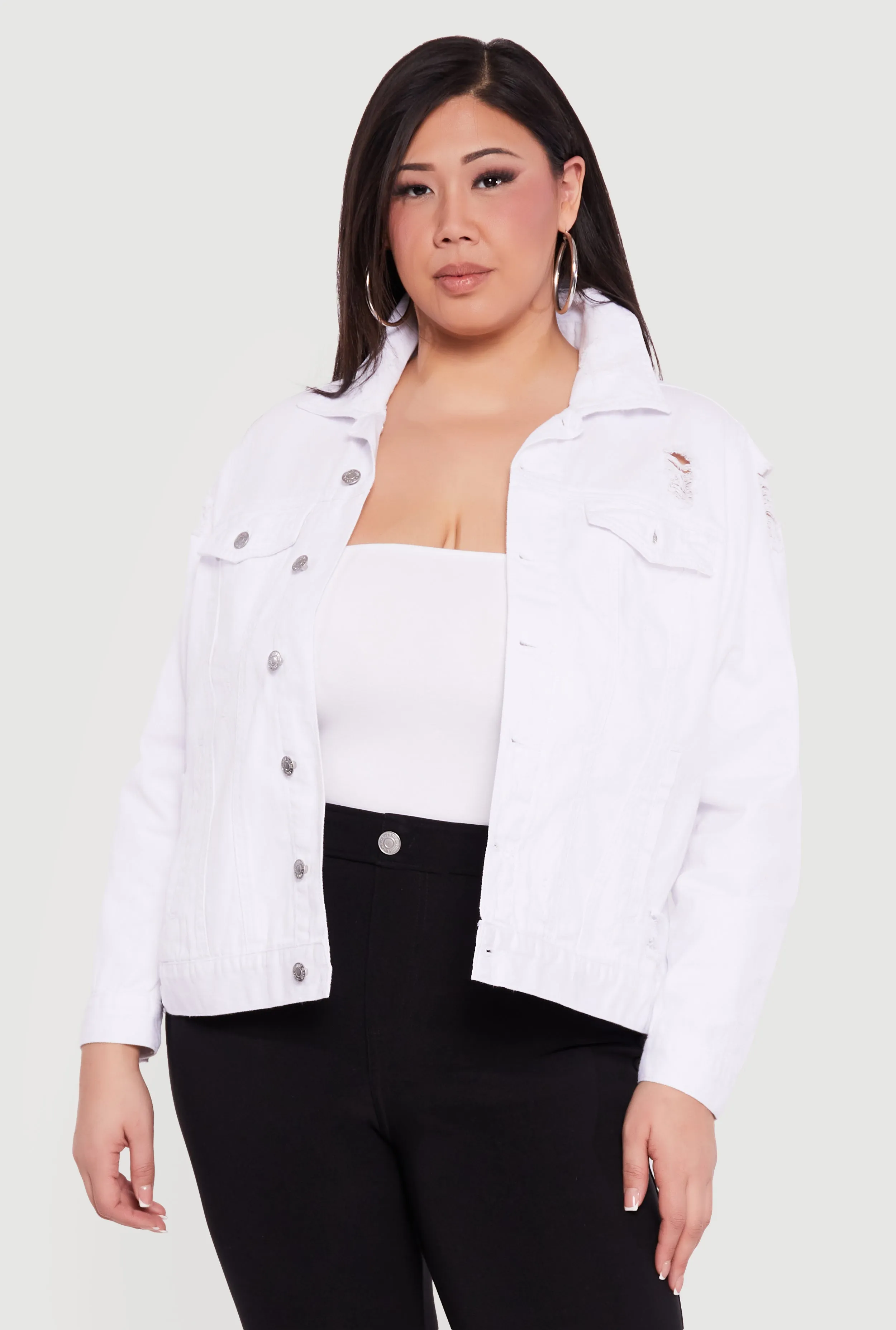Plus Size Distressed Button Front Jean Jacket sold by Rainbow product image thumbnail 2