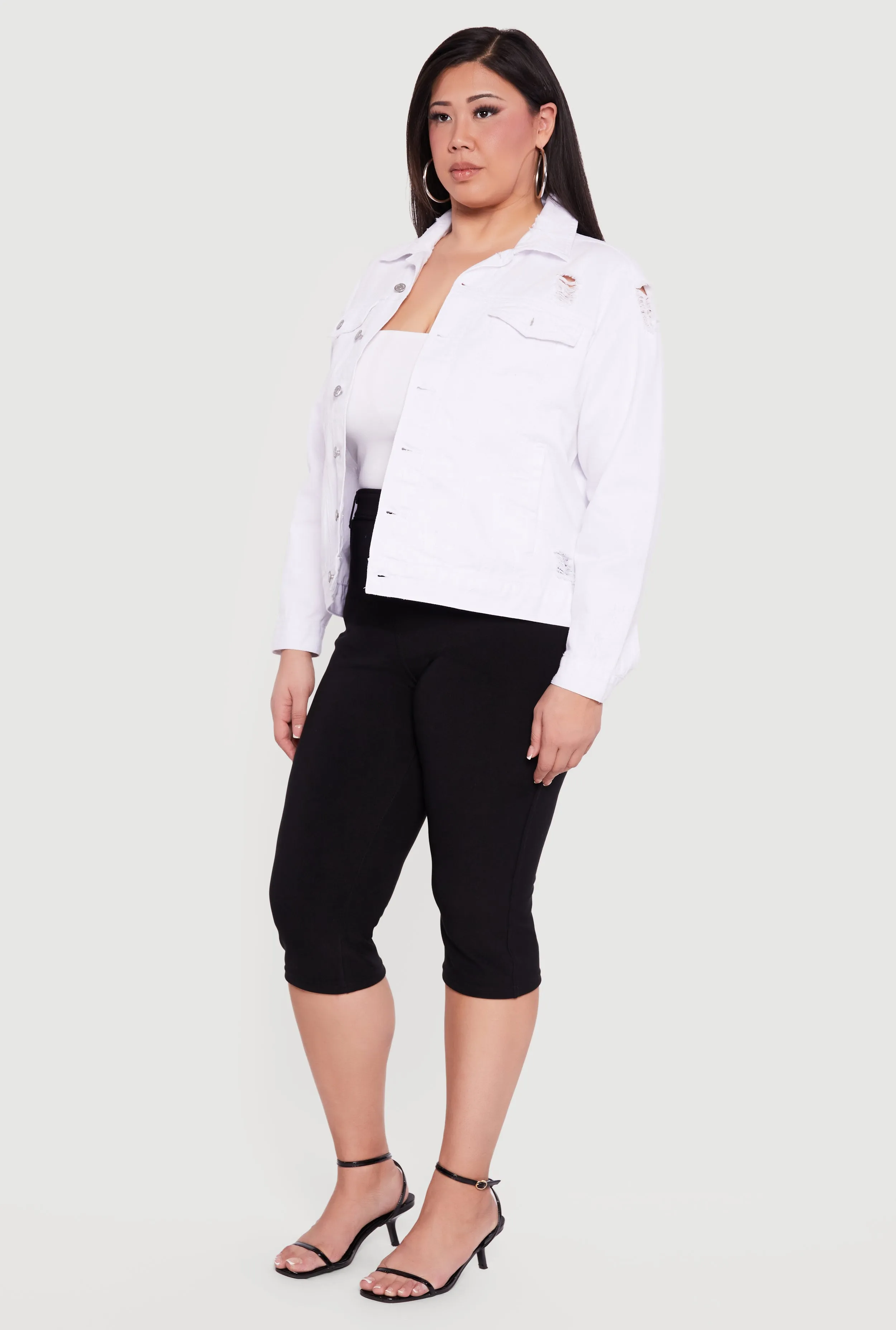 Plus Size Distressed Button Front Jean Jacket sold by Rainbow product image thumbnail 3