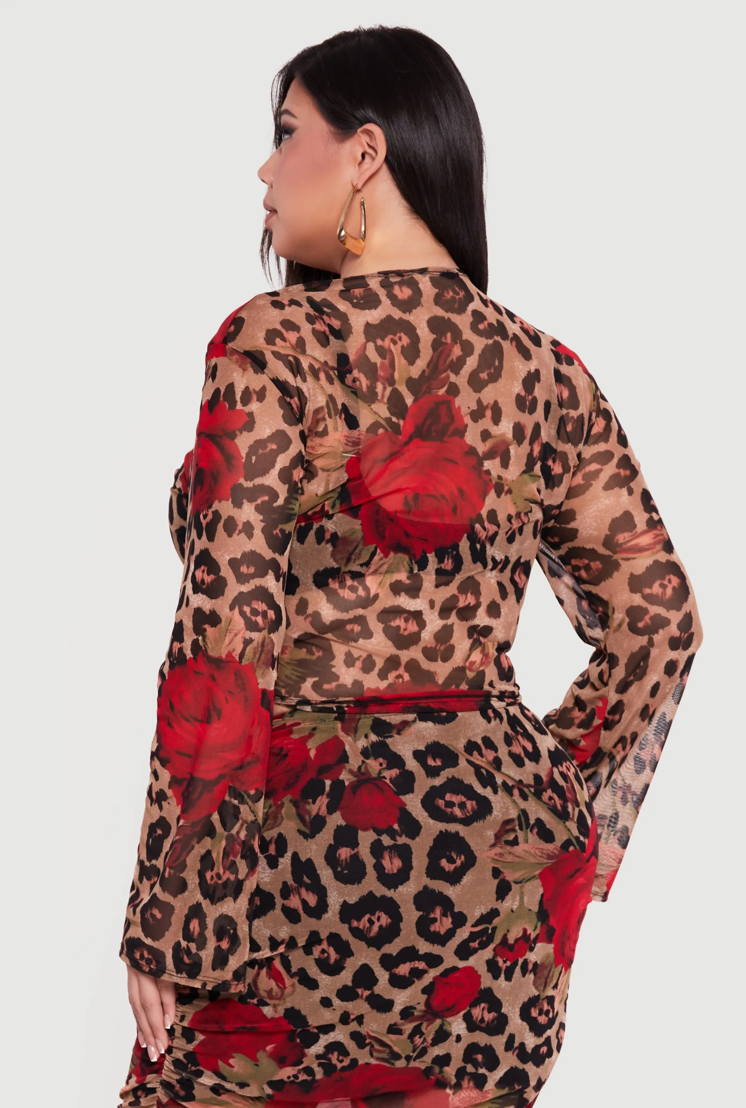 Plus Size Patterned Long Sleeve Mesh Tie Front Crop Top sold by Rainbow product image thumbnail 5