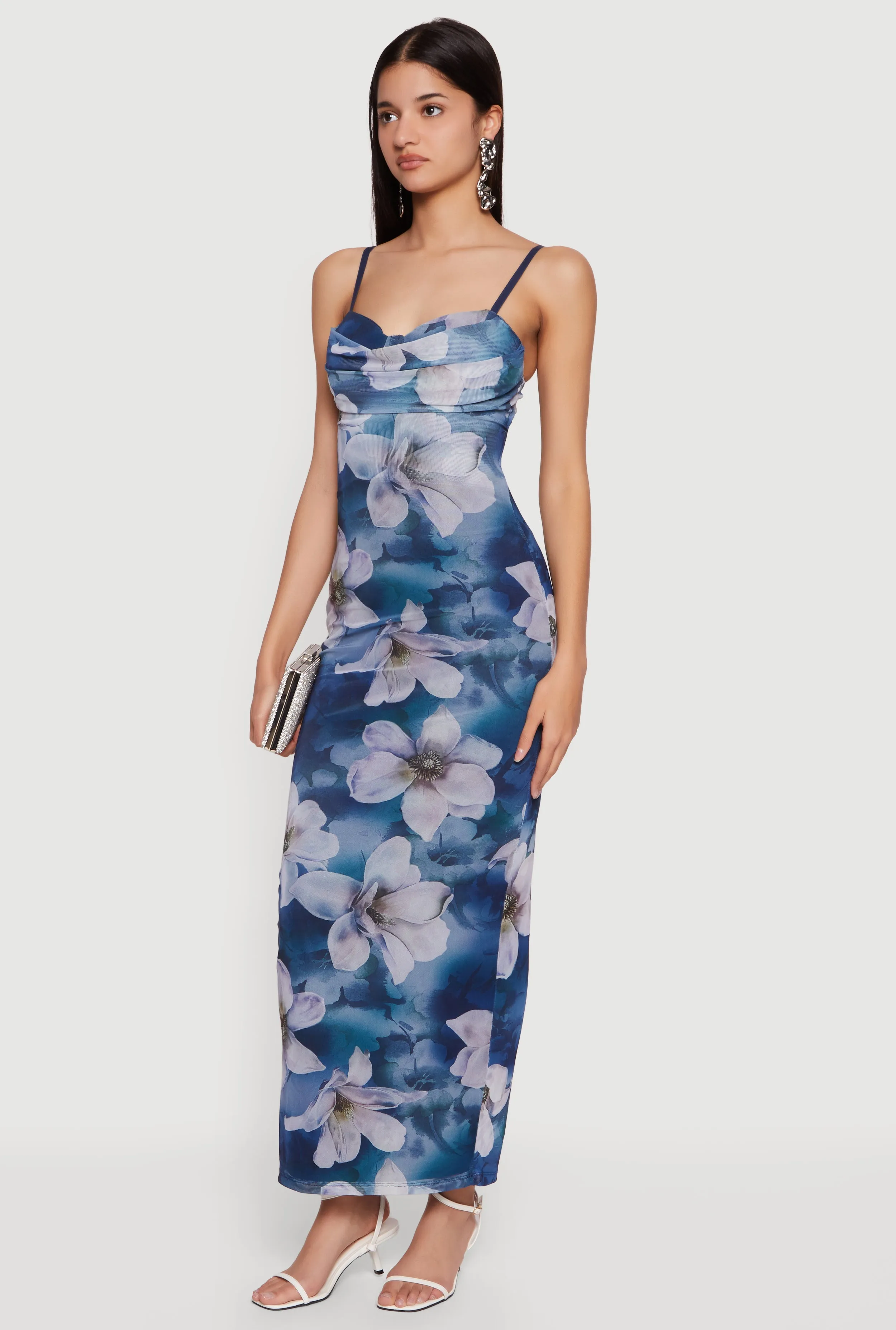 Floral Mesh Overlay Cowl Neck Maxi Dress sold by Rainbow product image thumbnail 2