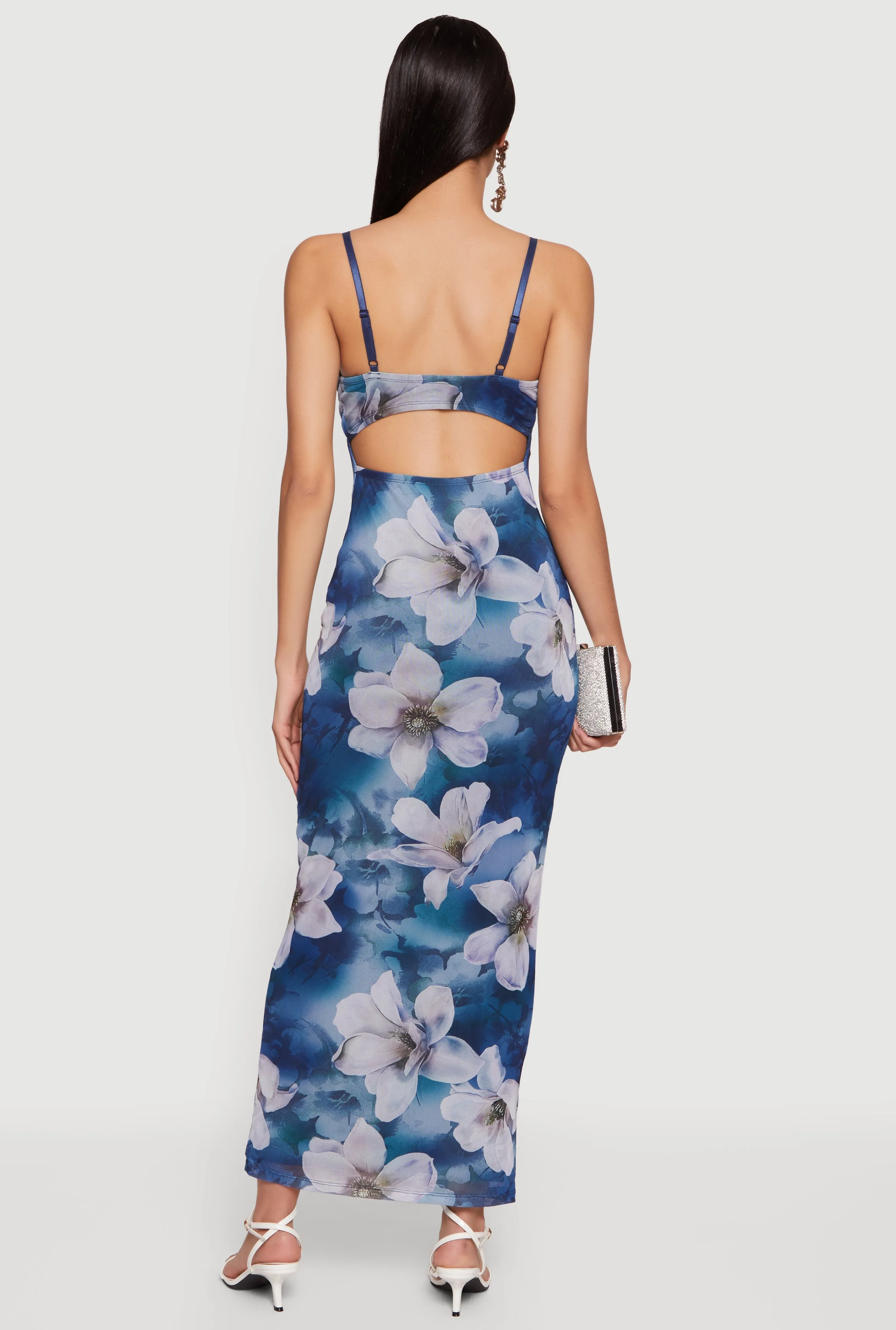 Floral Mesh Overlay Cowl Neck Maxi Dress sold by Rainbow product image thumbnail 3