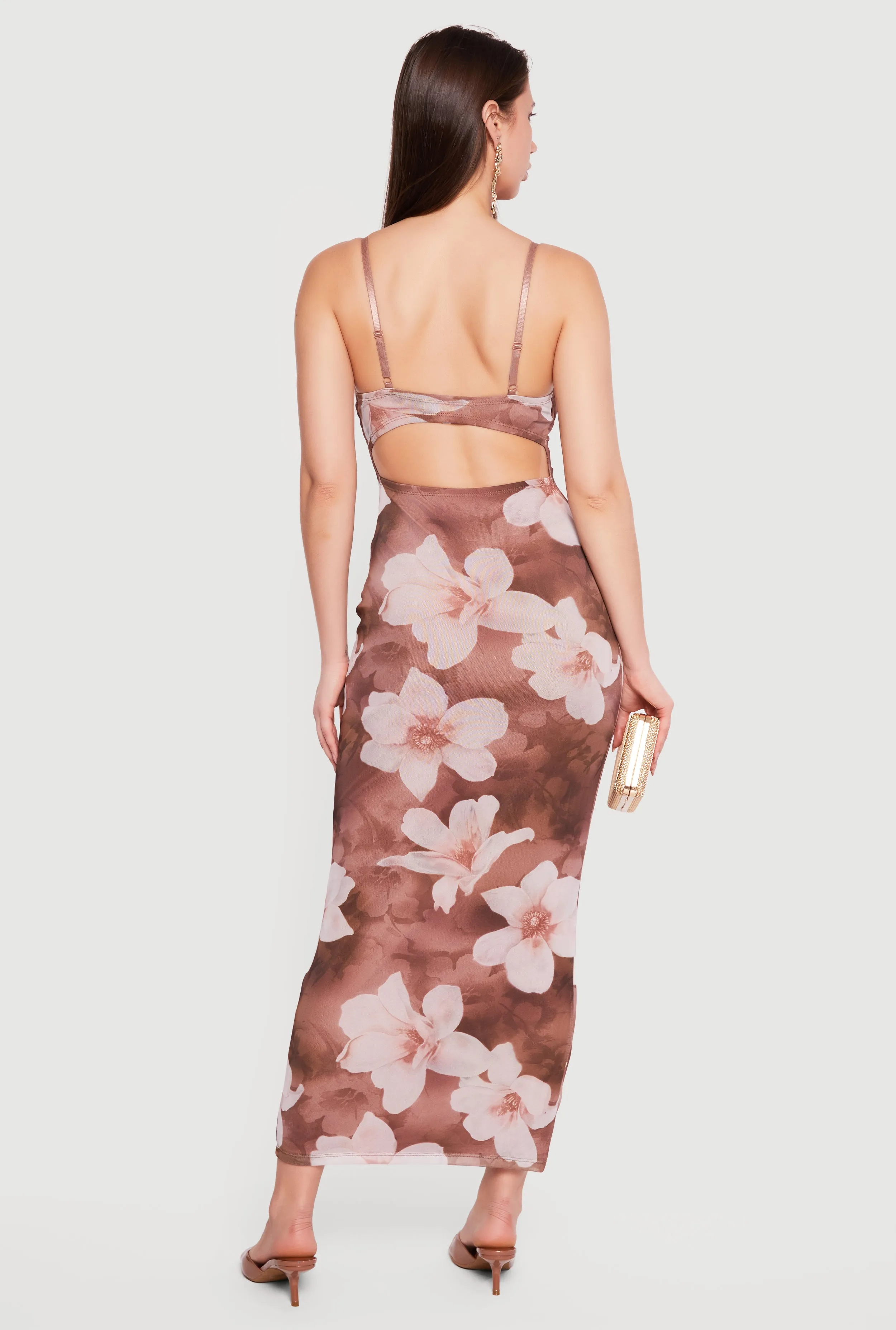 Floral Mesh Overlay Cowl Neck Maxi Dress sold by Rainbow product image thumbnail 3