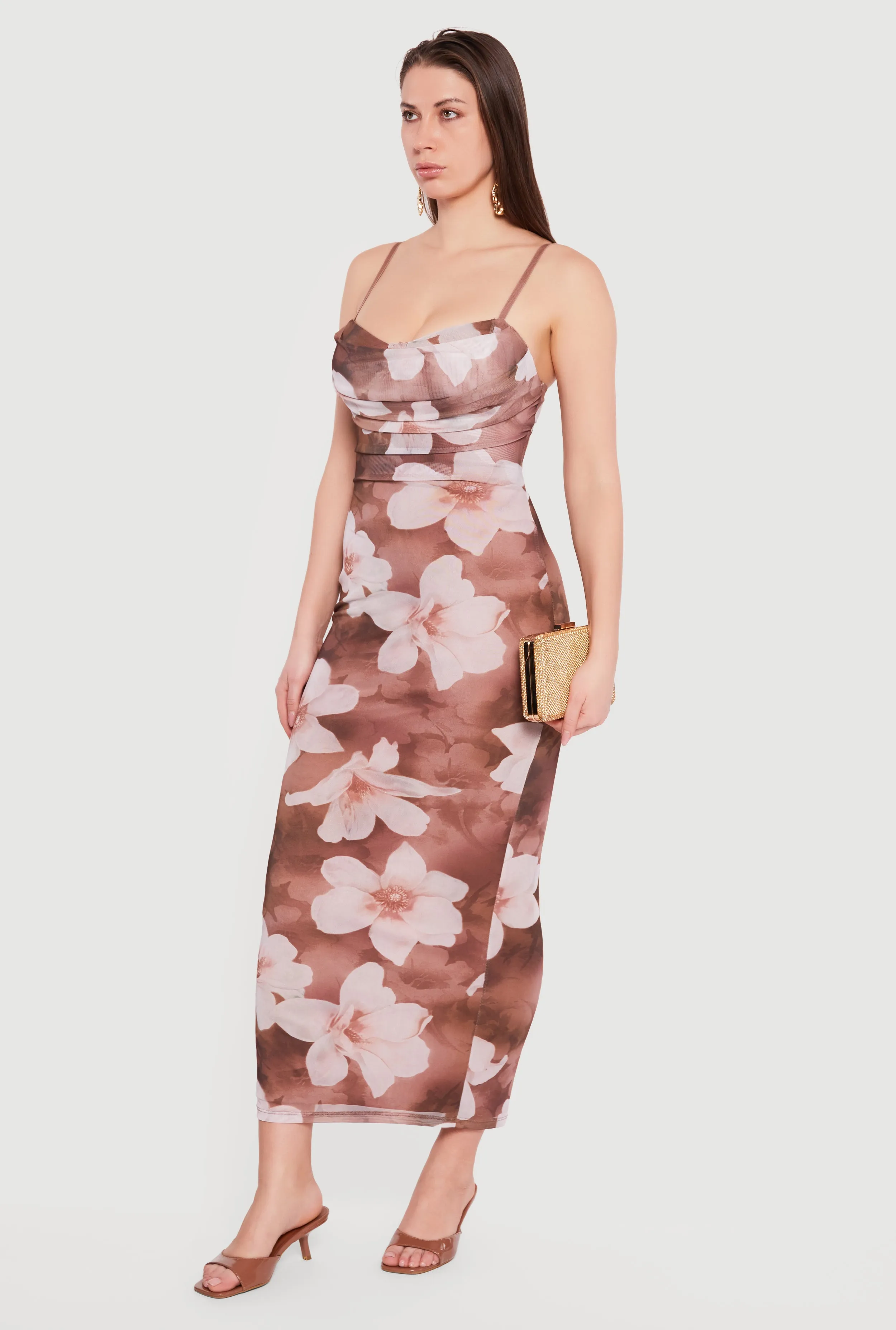Floral Mesh Overlay Cowl Neck Maxi Dress sold by Rainbow product image thumbnail 2