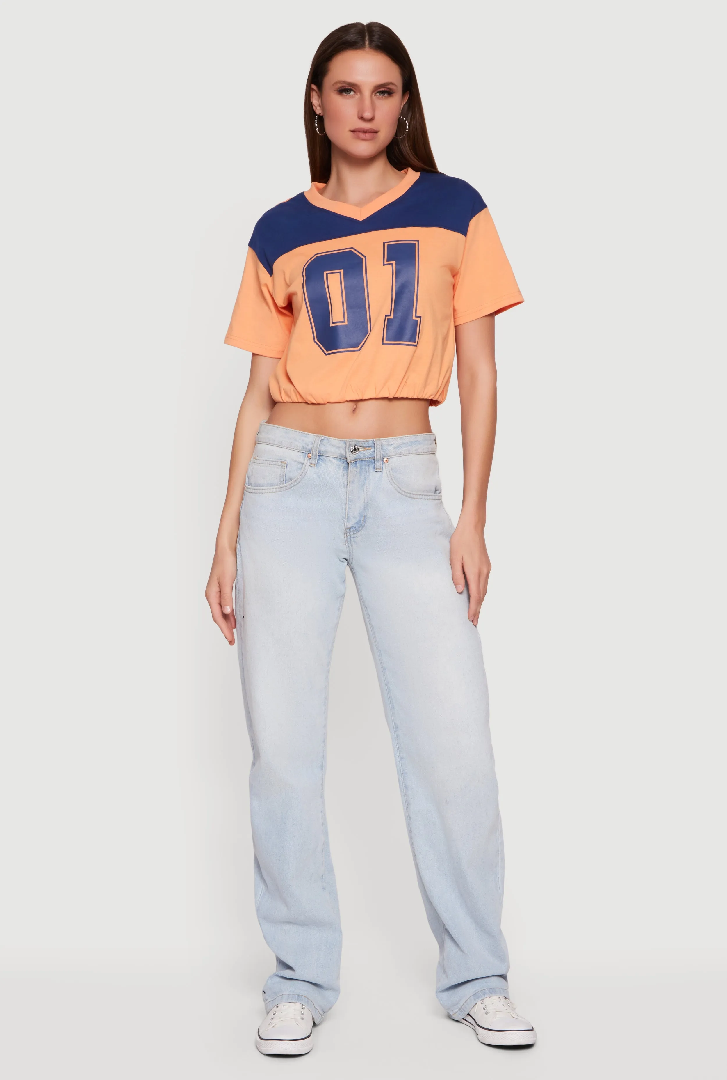 Almost Famous V-Neck Football Cropped T-Shirt sold by Rainbow