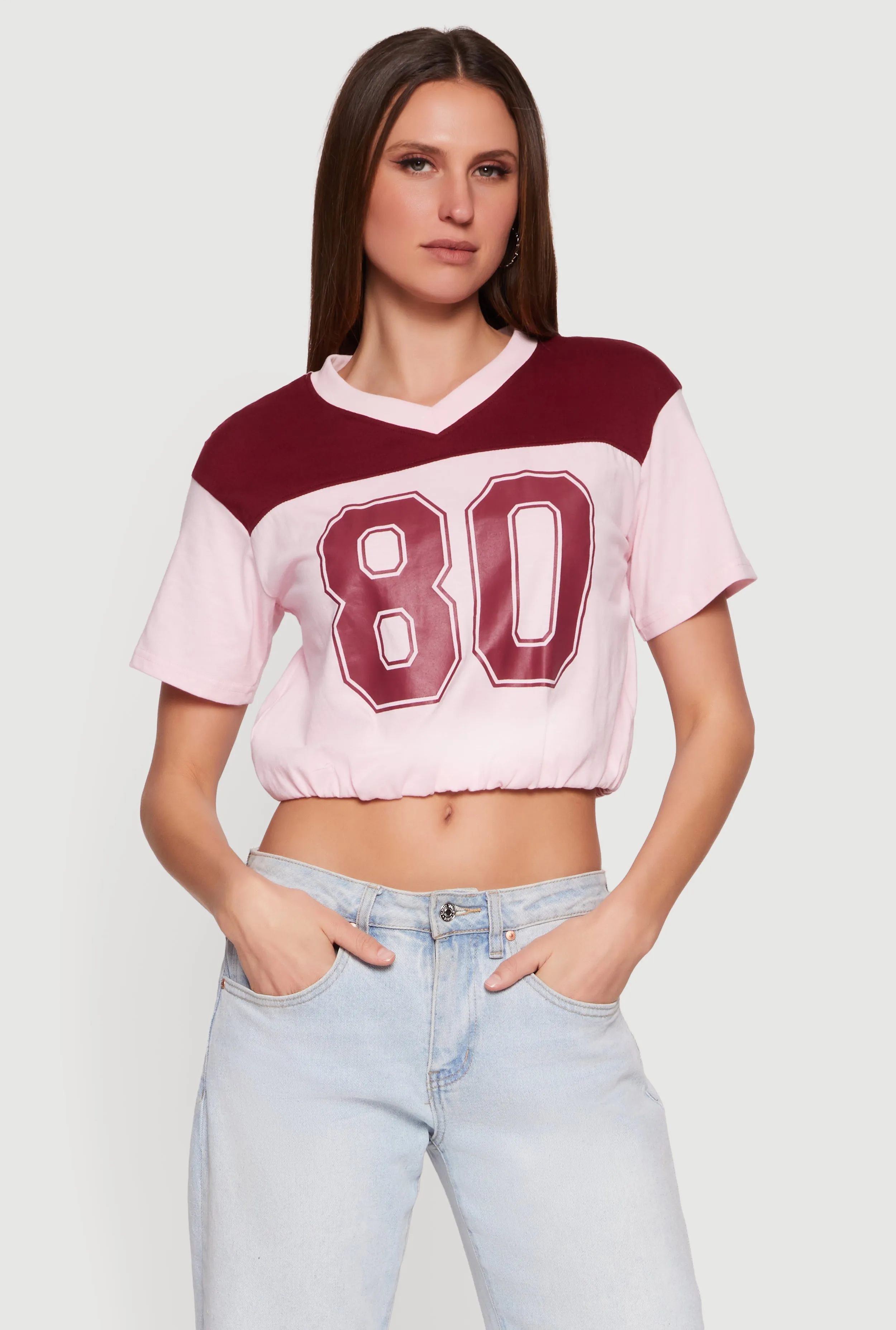 Almost Famous V-Neck Football Cropped T-Shirt sold by Rainbow product image thumbnail 2