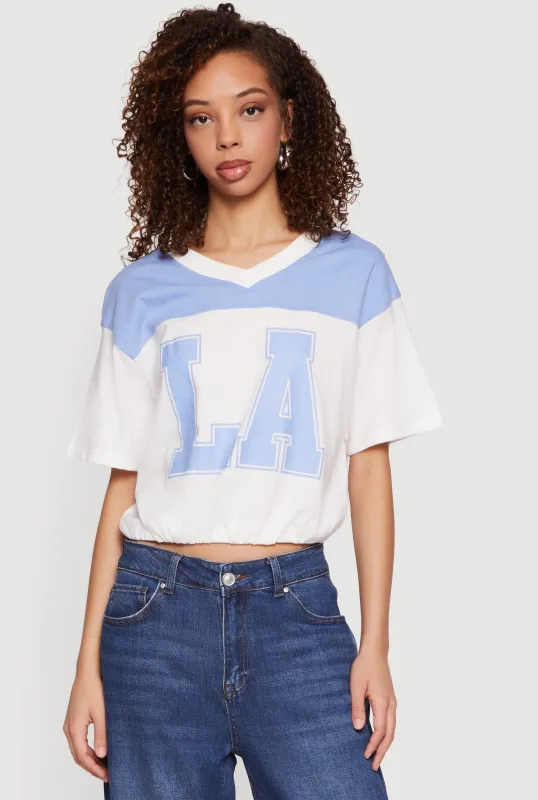 Almost Famous V-Neck Football Cropped T-Shirt made by Almost Famous