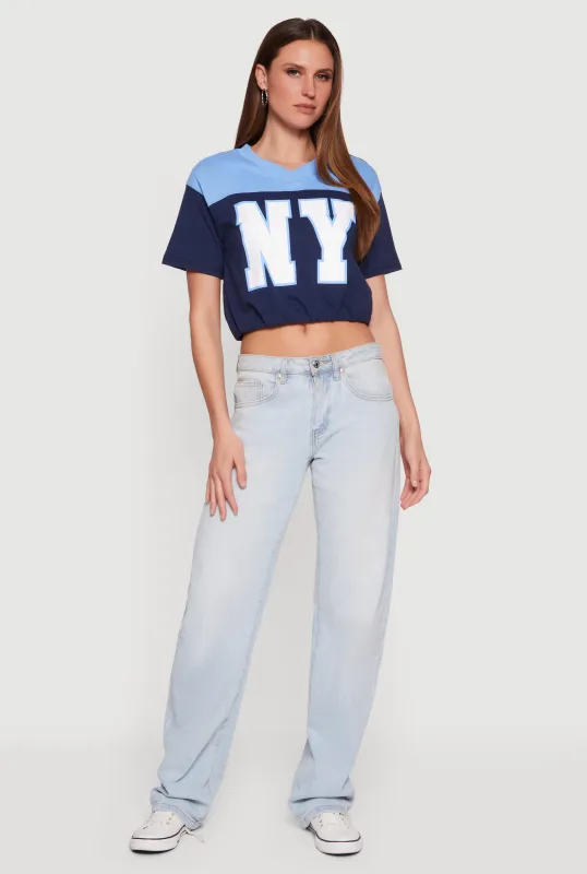 Almost Famous V-Neck Football Cropped T-Shirt made by Almost Famous