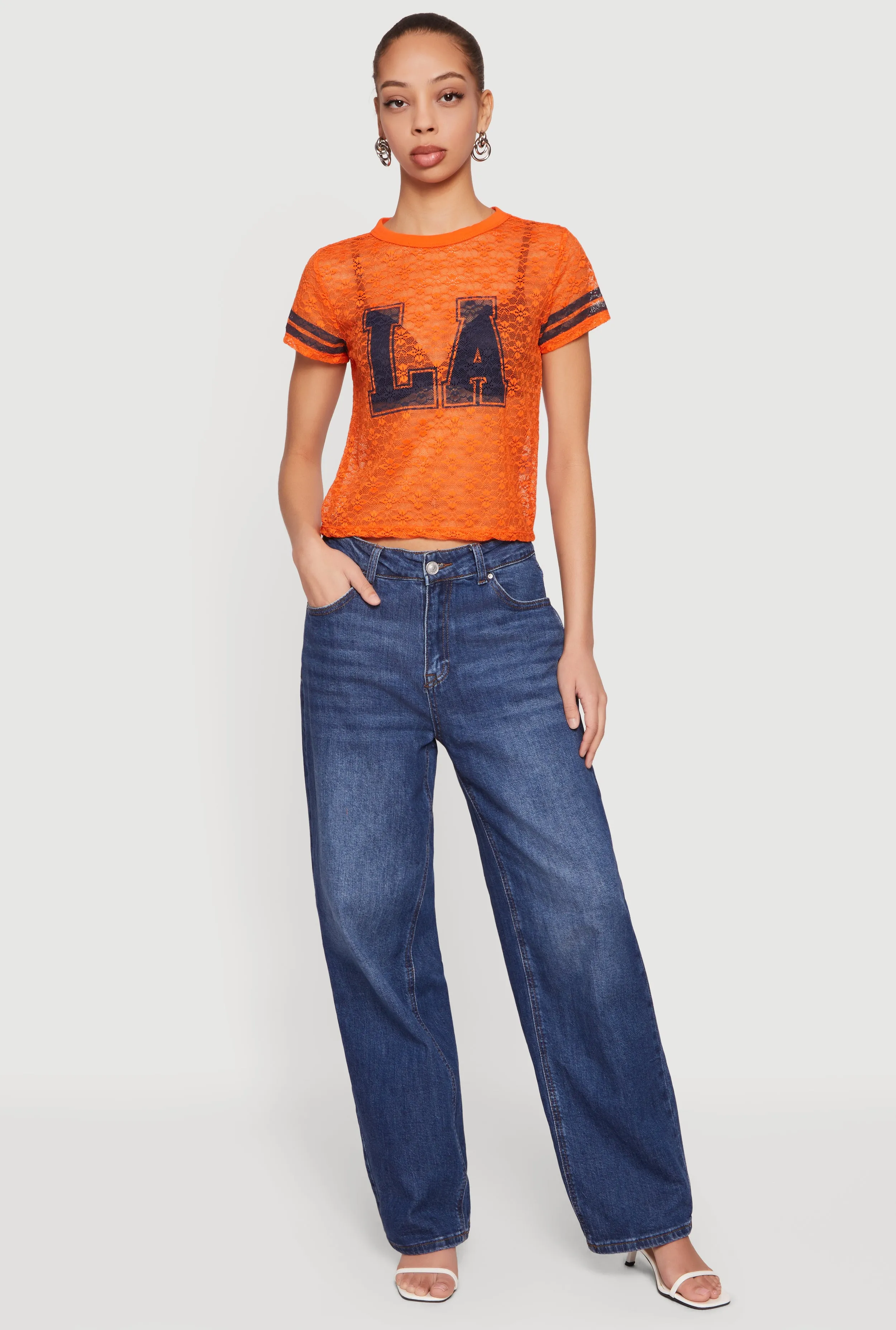 Varsity Stripe Graphic Print Lace Top sold by Rainbow product image thumbnail 2