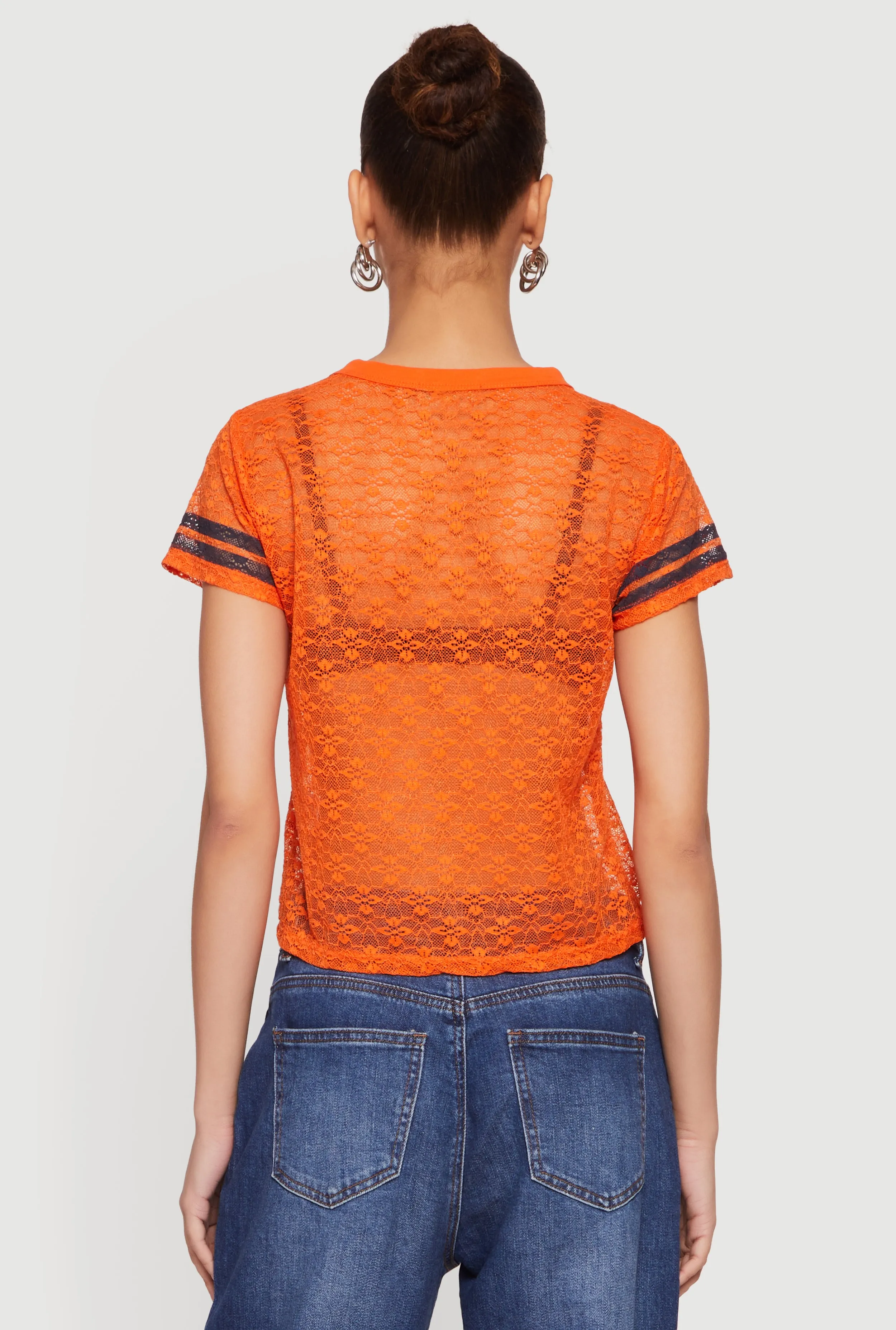 Varsity Stripe Graphic Print Lace Top sold by Rainbow product image thumbnail 5