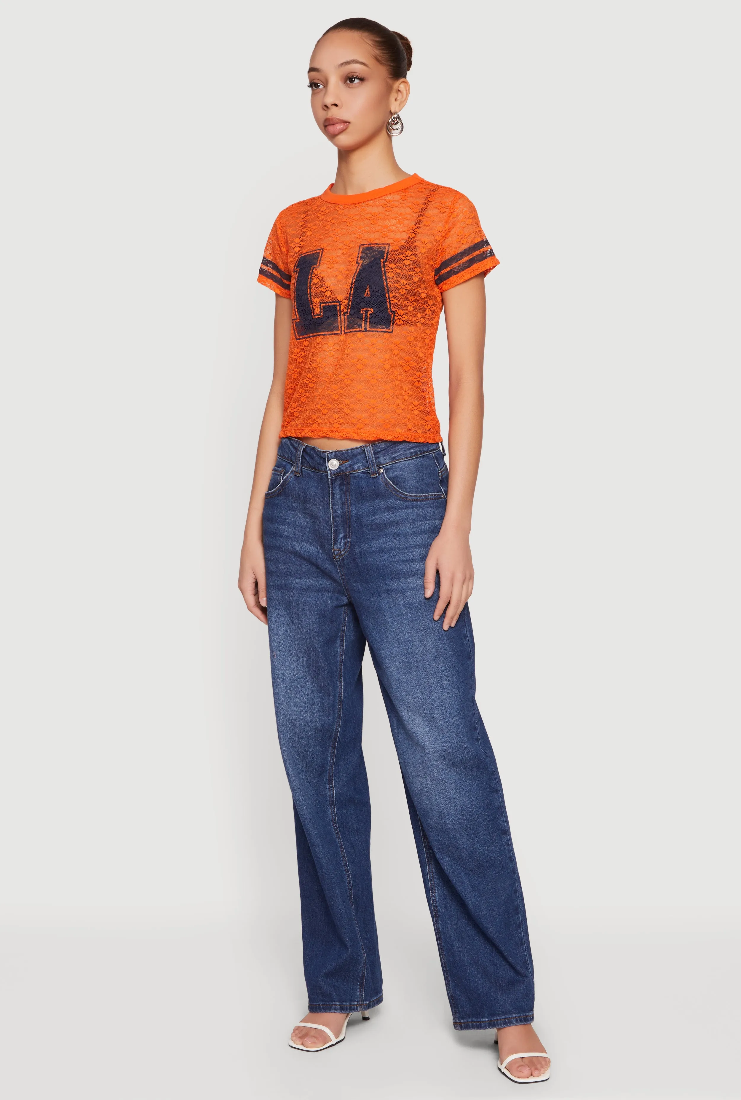 Varsity Stripe Graphic Print Lace Top sold by Rainbow product image thumbnail 3