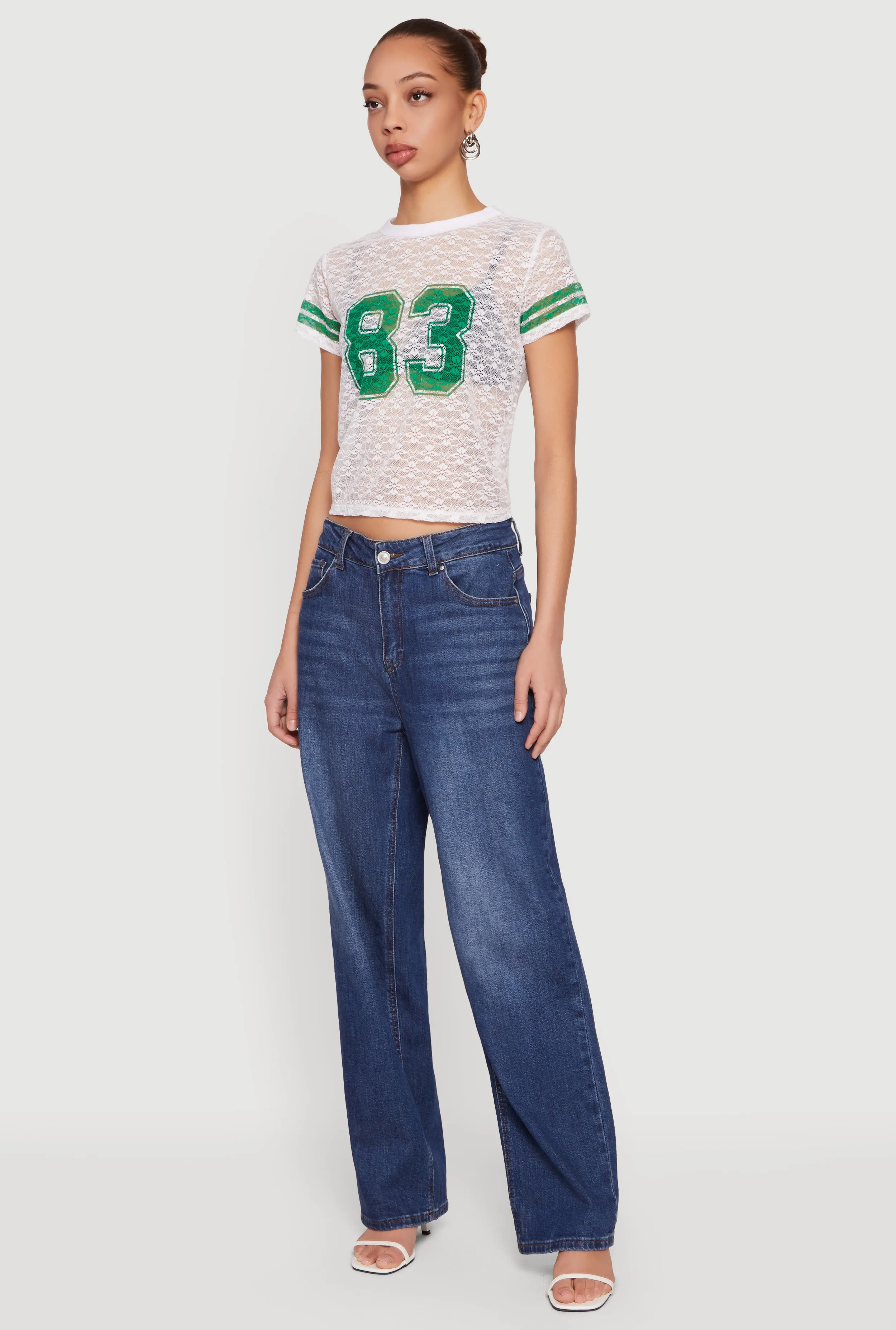 Varsity Stripe Graphic Print Lace Top sold by Rainbow product image thumbnail 3