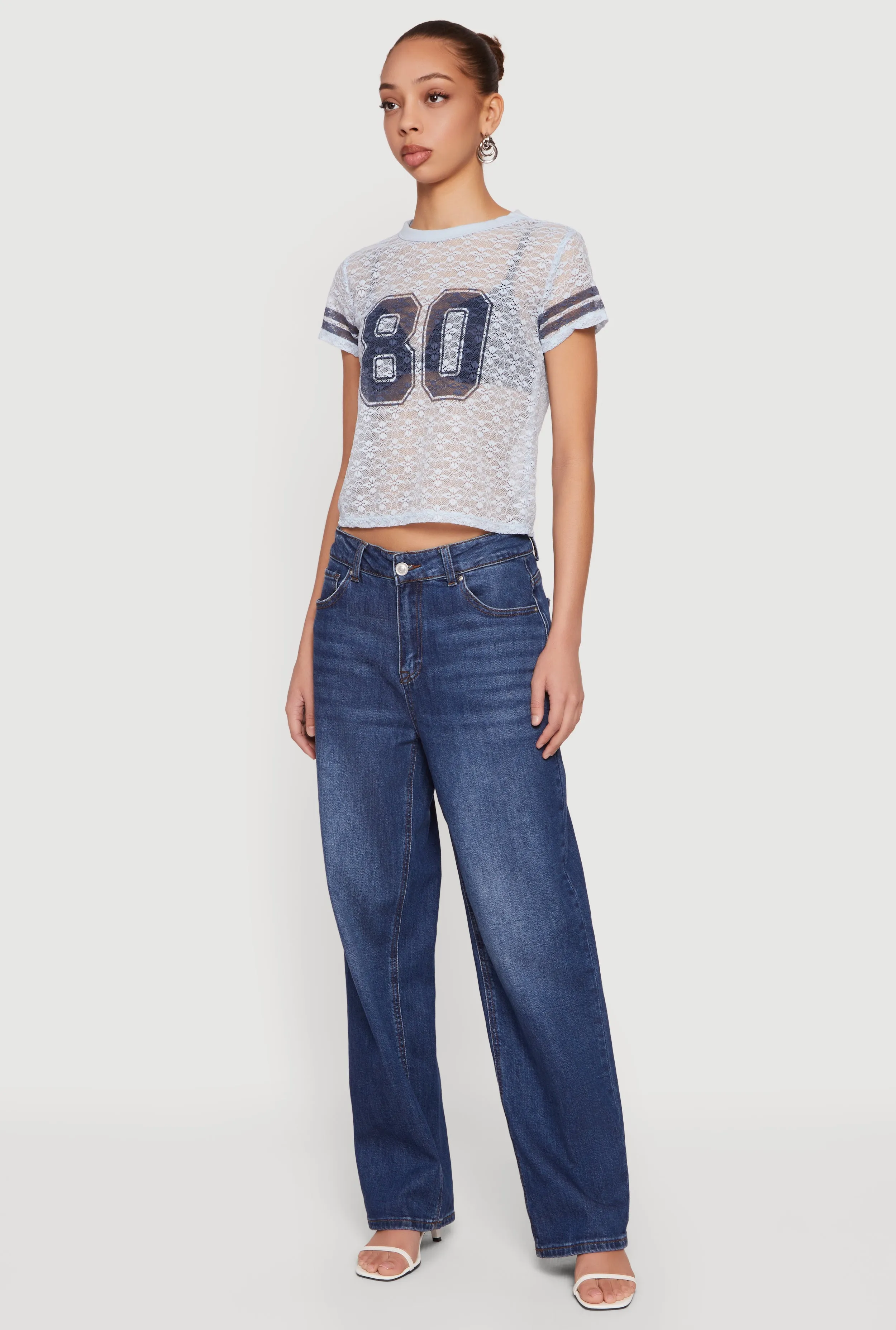 Varsity Stripe Graphic Print Lace Top sold by Rainbow product image thumbnail 3