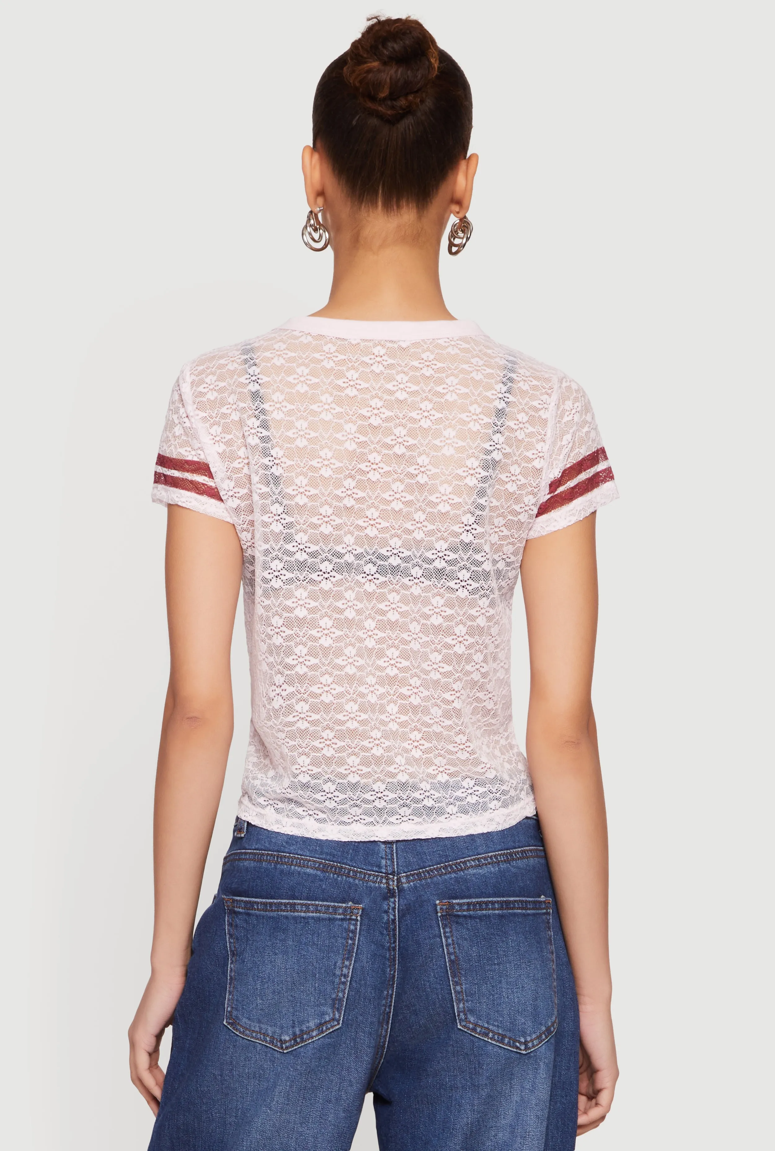 Varsity Stripe Graphic Print Lace Top sold by Rainbow product image thumbnail 5