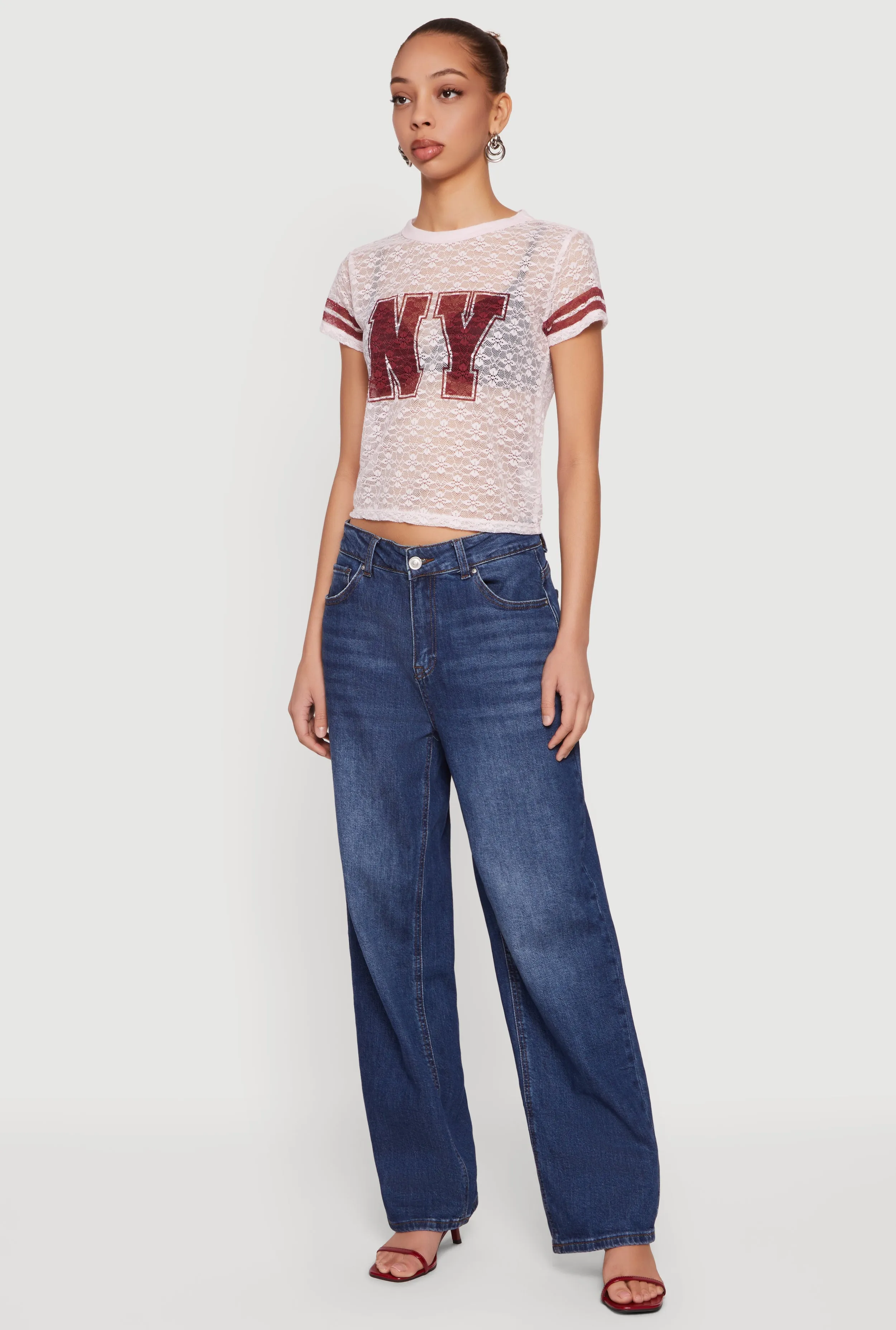 Varsity Stripe Graphic Print Lace Top sold by Rainbow product image thumbnail 3