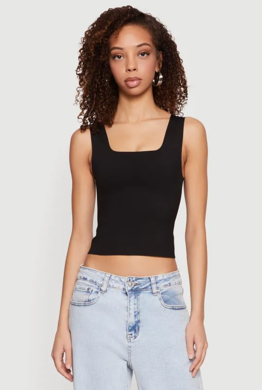 Square Neck Sleeveless Crop Top sold by Rainbow