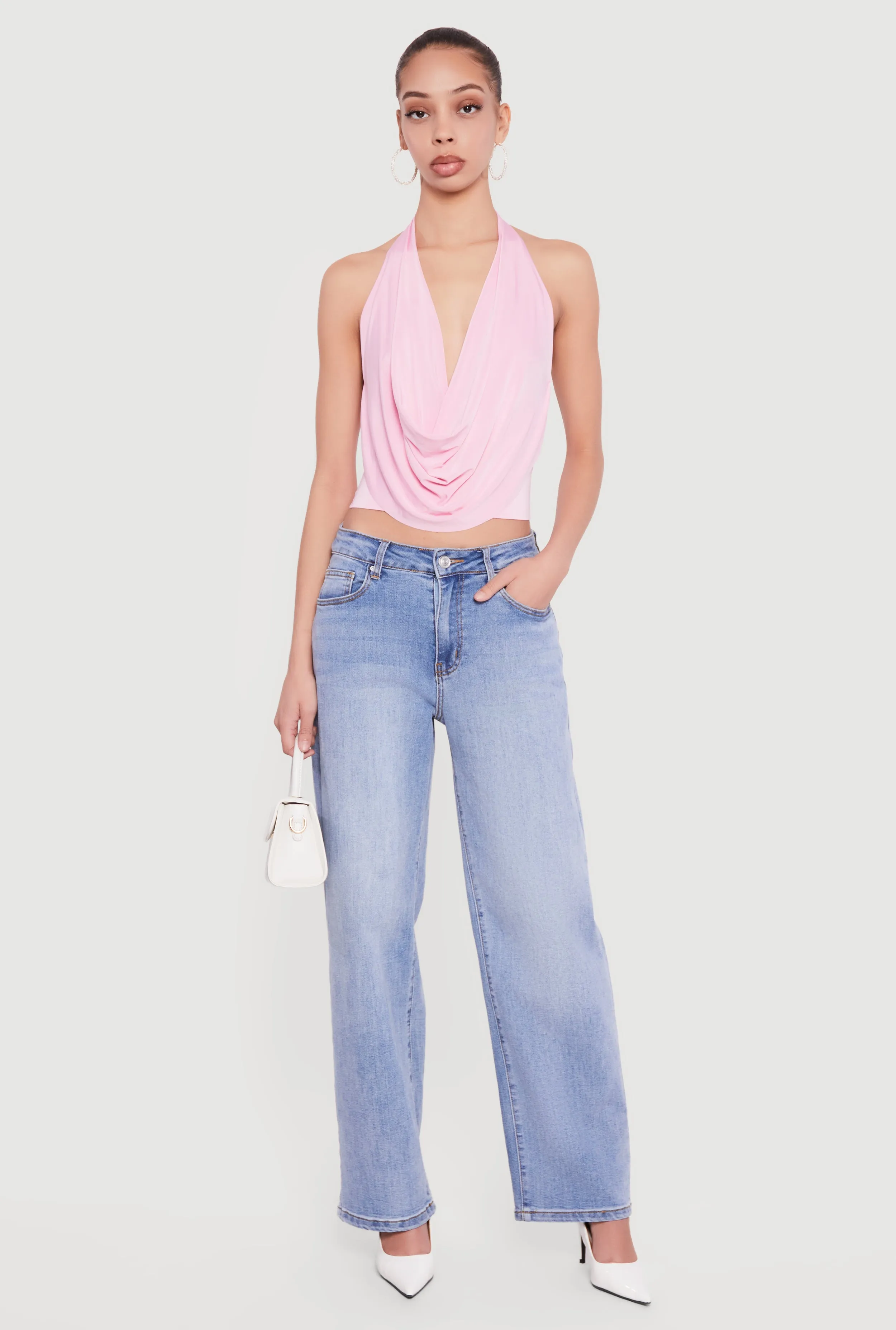 Cowl Neck Halter Crop Top sold by Rainbow