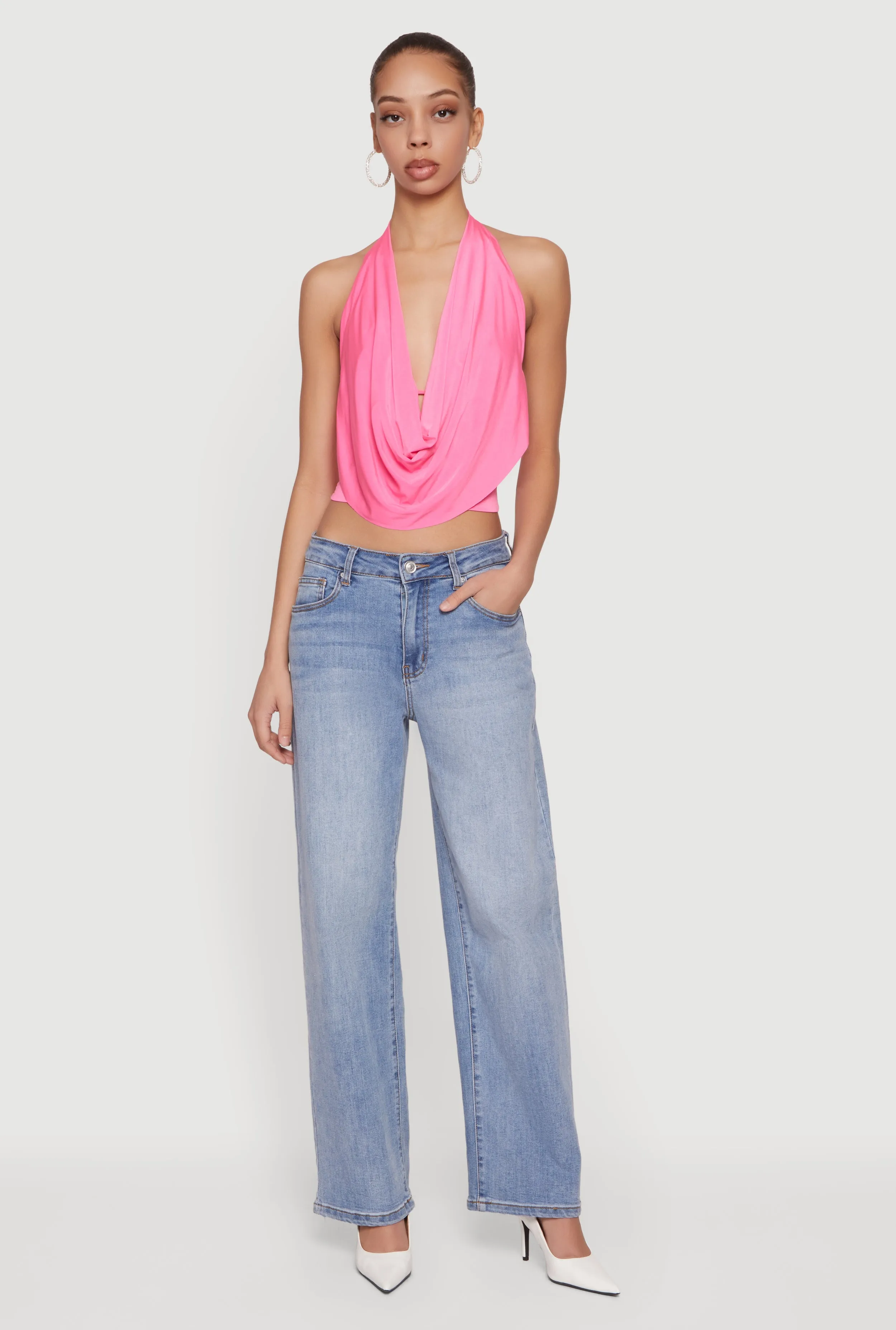Cowl Neck Halter Crop Top sold by Rainbow