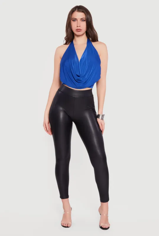 Cowl Neck Halter Crop Top sold by Rainbow