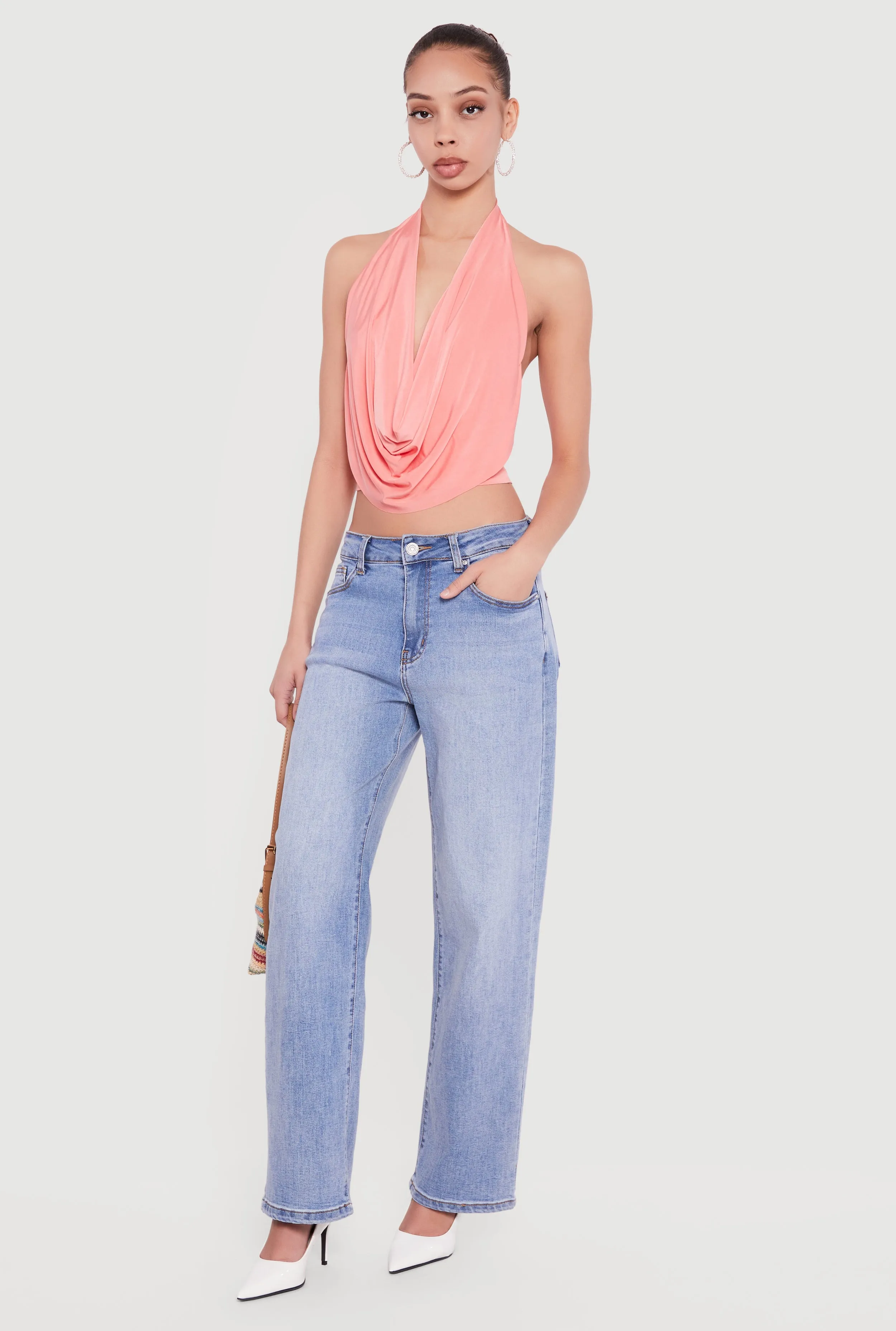 Cowl Neck Halter Crop Top sold by Rainbow