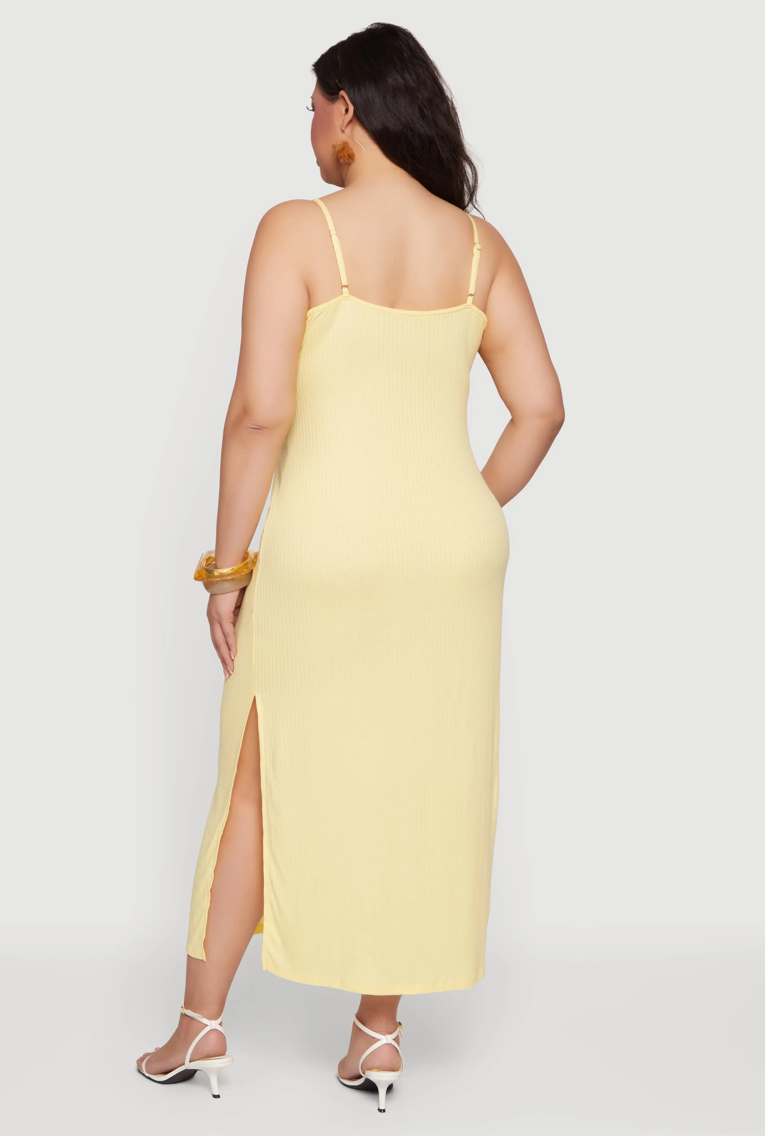 Plus Size Sleeveless Ribbed Knit Maxi Dress with Side Slit sold by Rainbow product image thumbnail 3