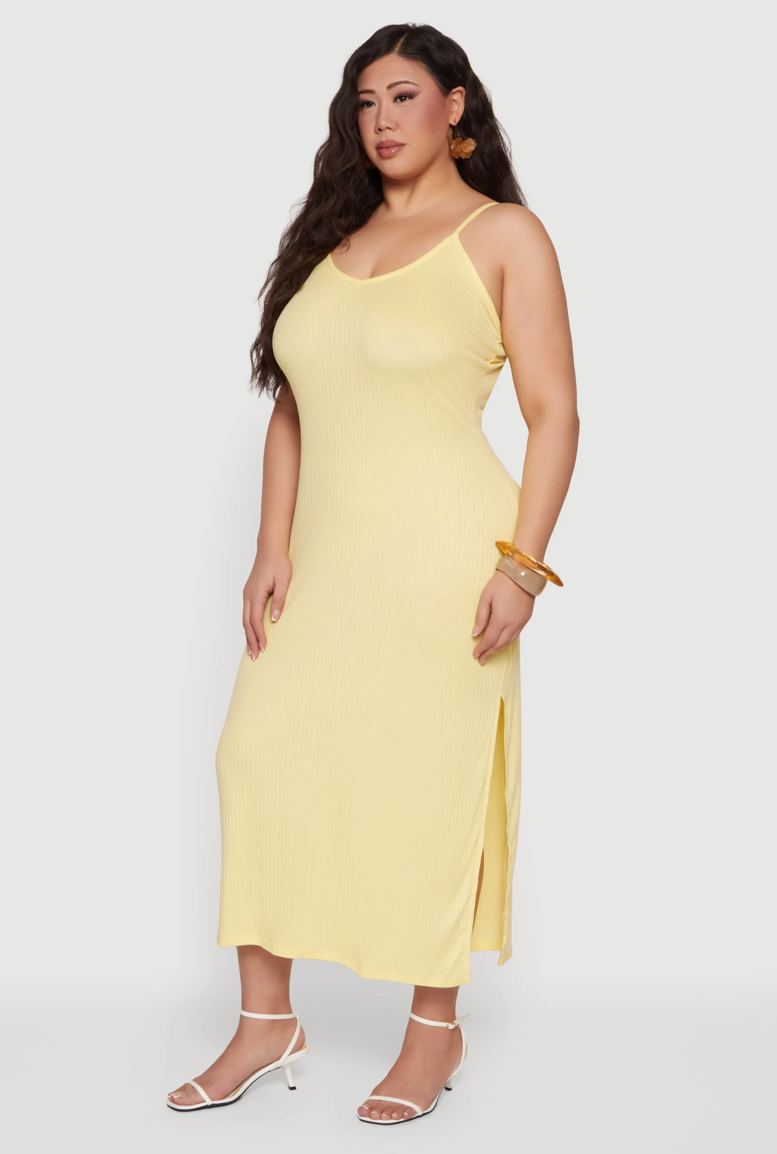 Plus Size Sleeveless Ribbed Knit Maxi Dress with Side Slit sold by Rainbow product image thumbnail 2